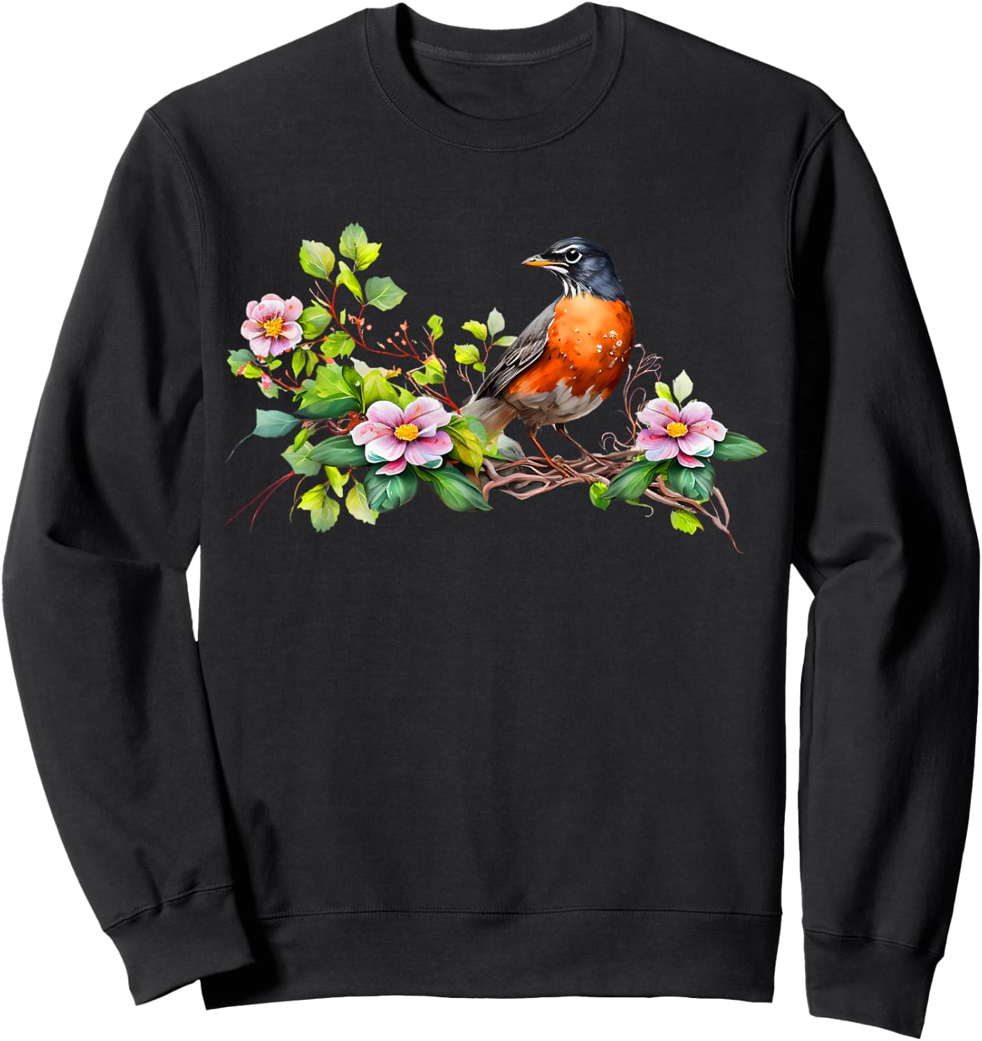 American Robin Backyard Birds Dogwood Flowers For Birders Sweatshirt - Sweatshirt | Black