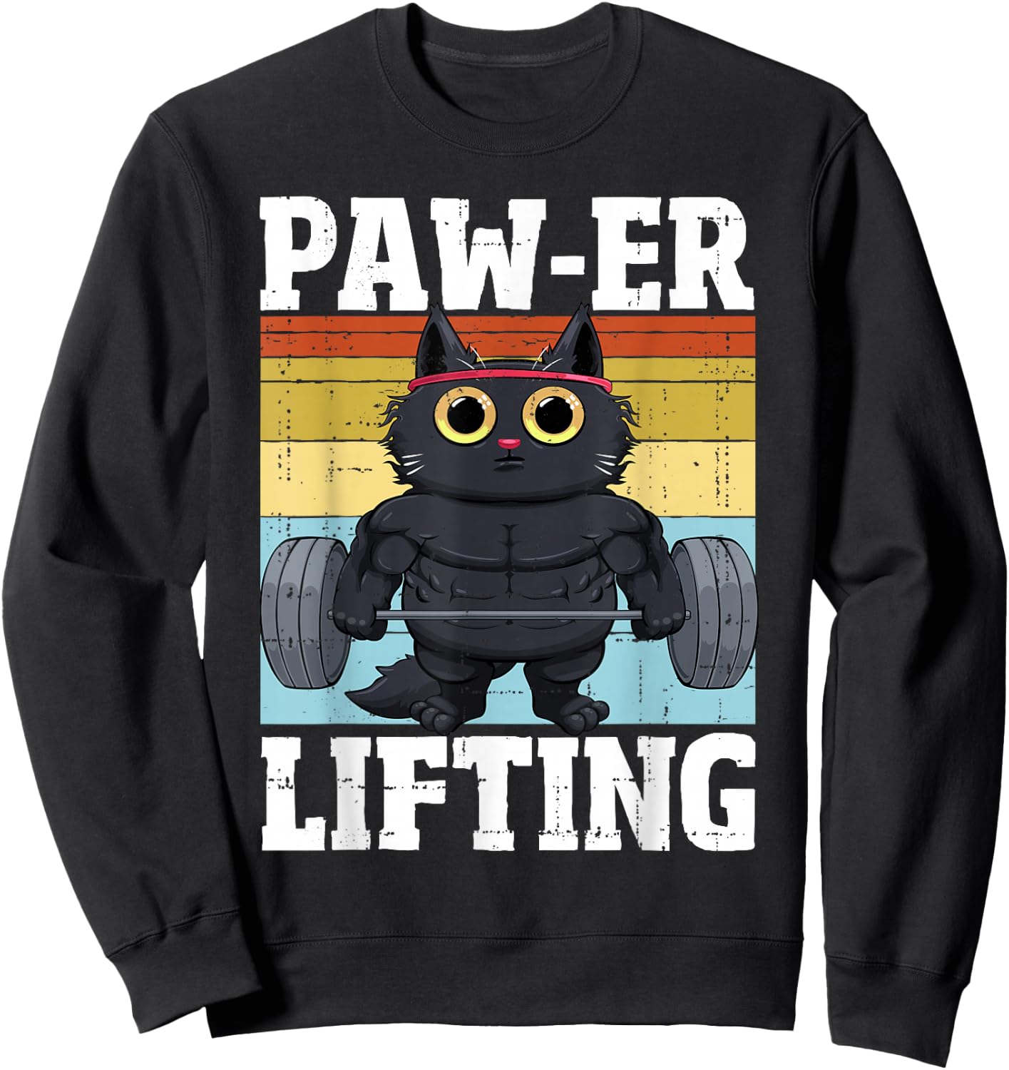 Power Lifting Paw Cat Gym Funny Workout Cat Sweatshirt - Sweatshirt | Black
