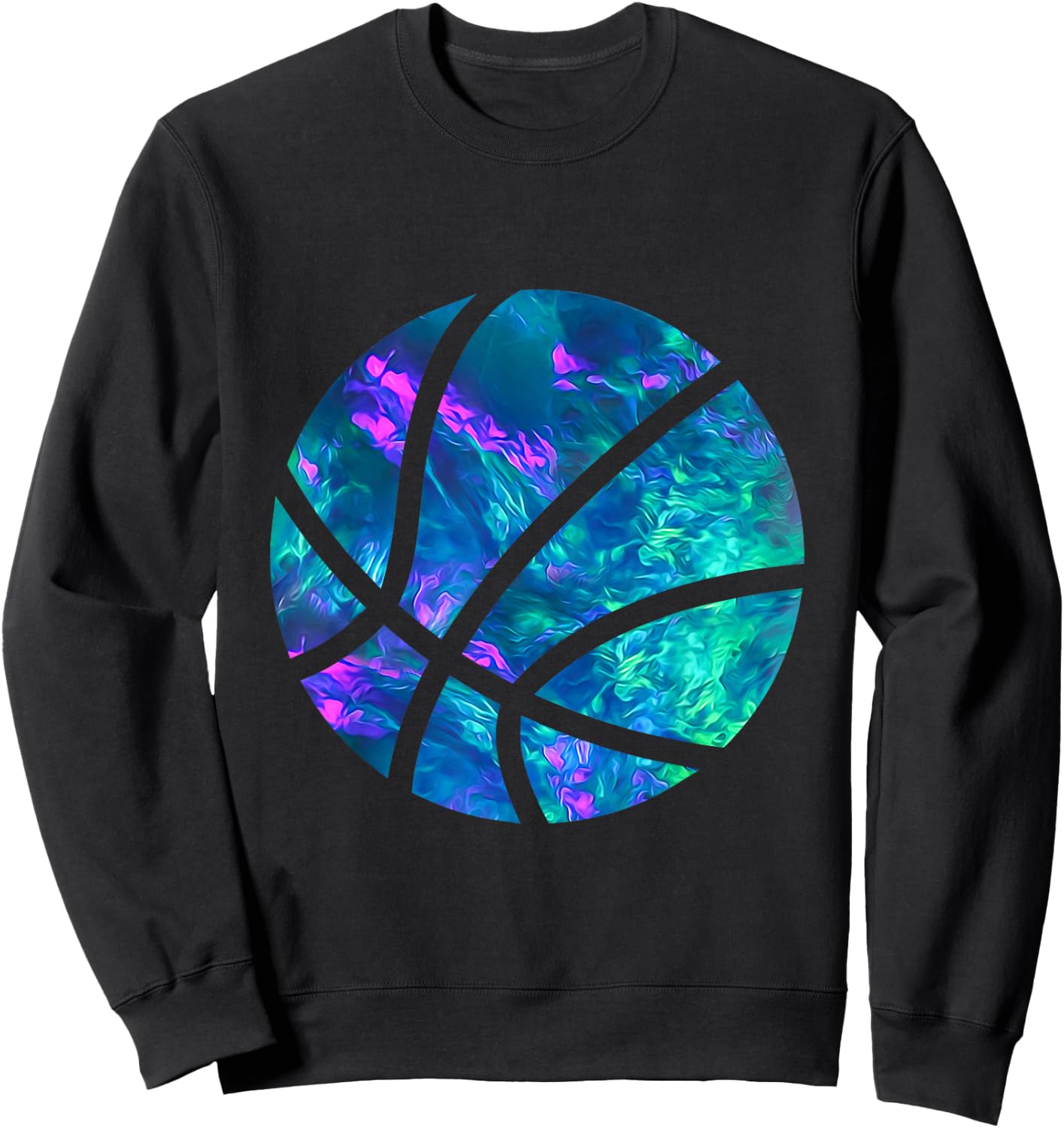 Cyan Blue Violet teal Basketball For Sports Lover Player Sweatshirt - Sweatshirt | Black