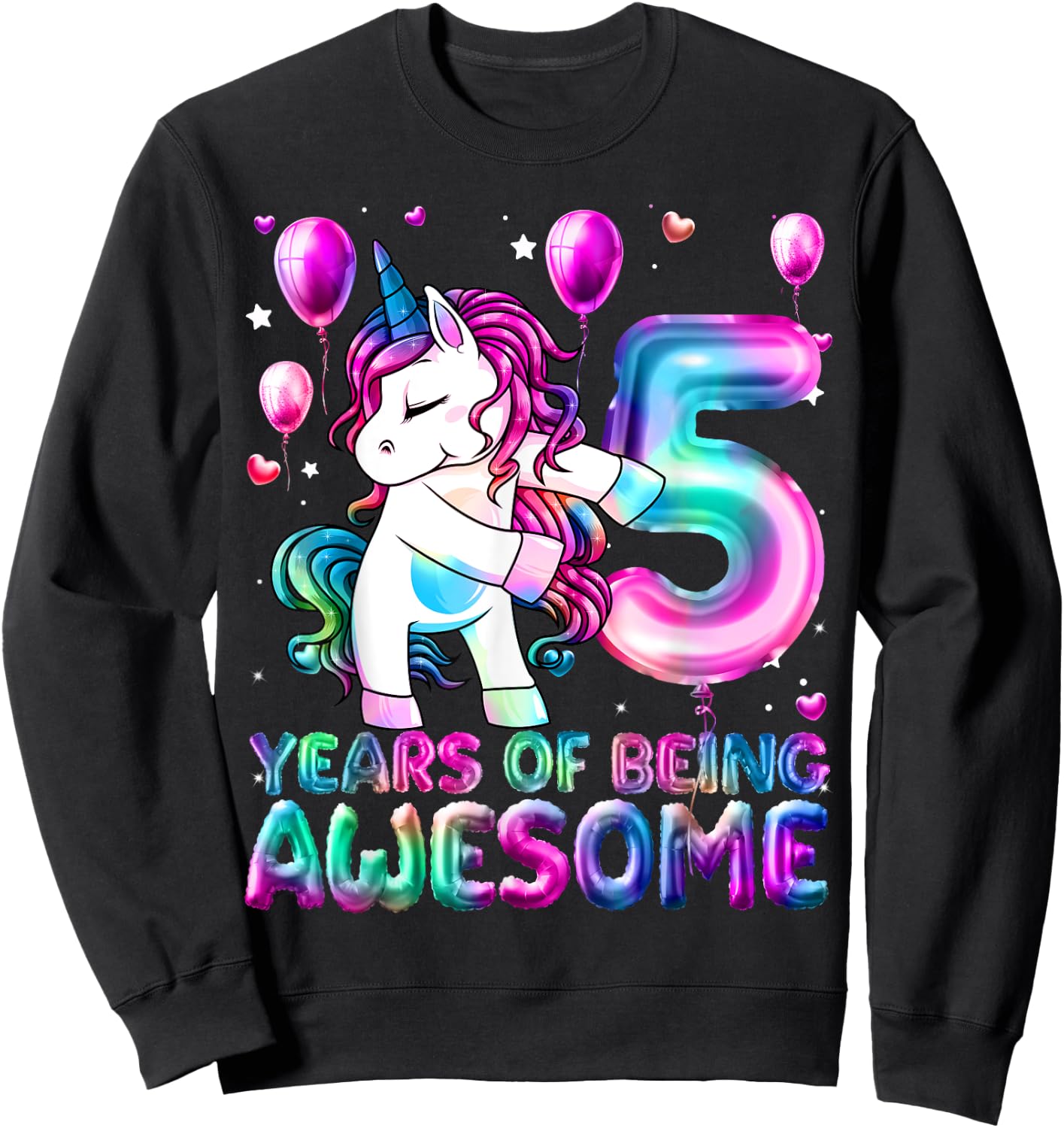 5 Years Of Being Awesome 5th Birthday Girl Unicorn Party Sweatshirt - Sweatshirt | Black