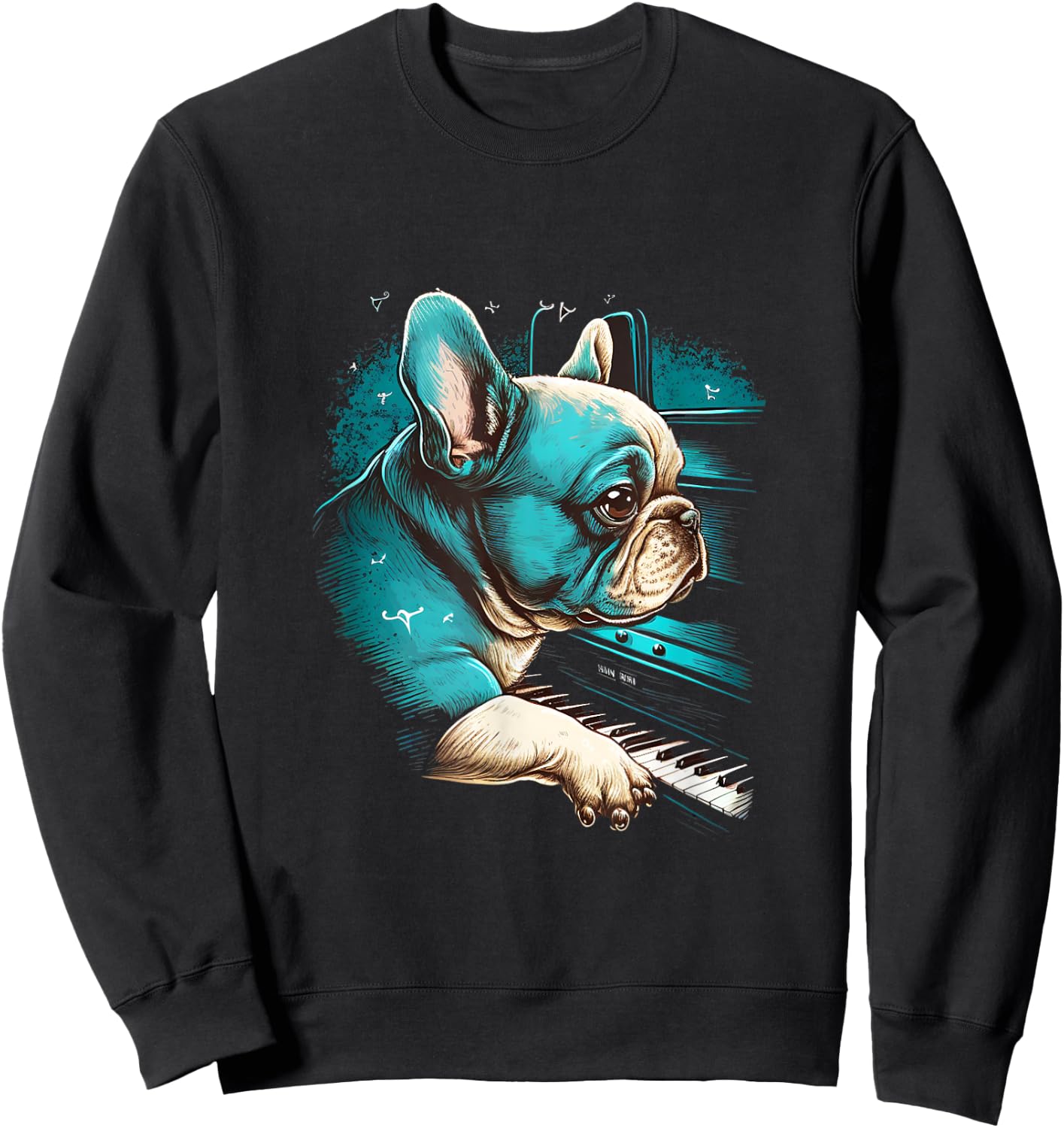 French Bulldog playing Piano | Funny Music Dog Classical Women Sweatshirt - Sweatshirt | Black