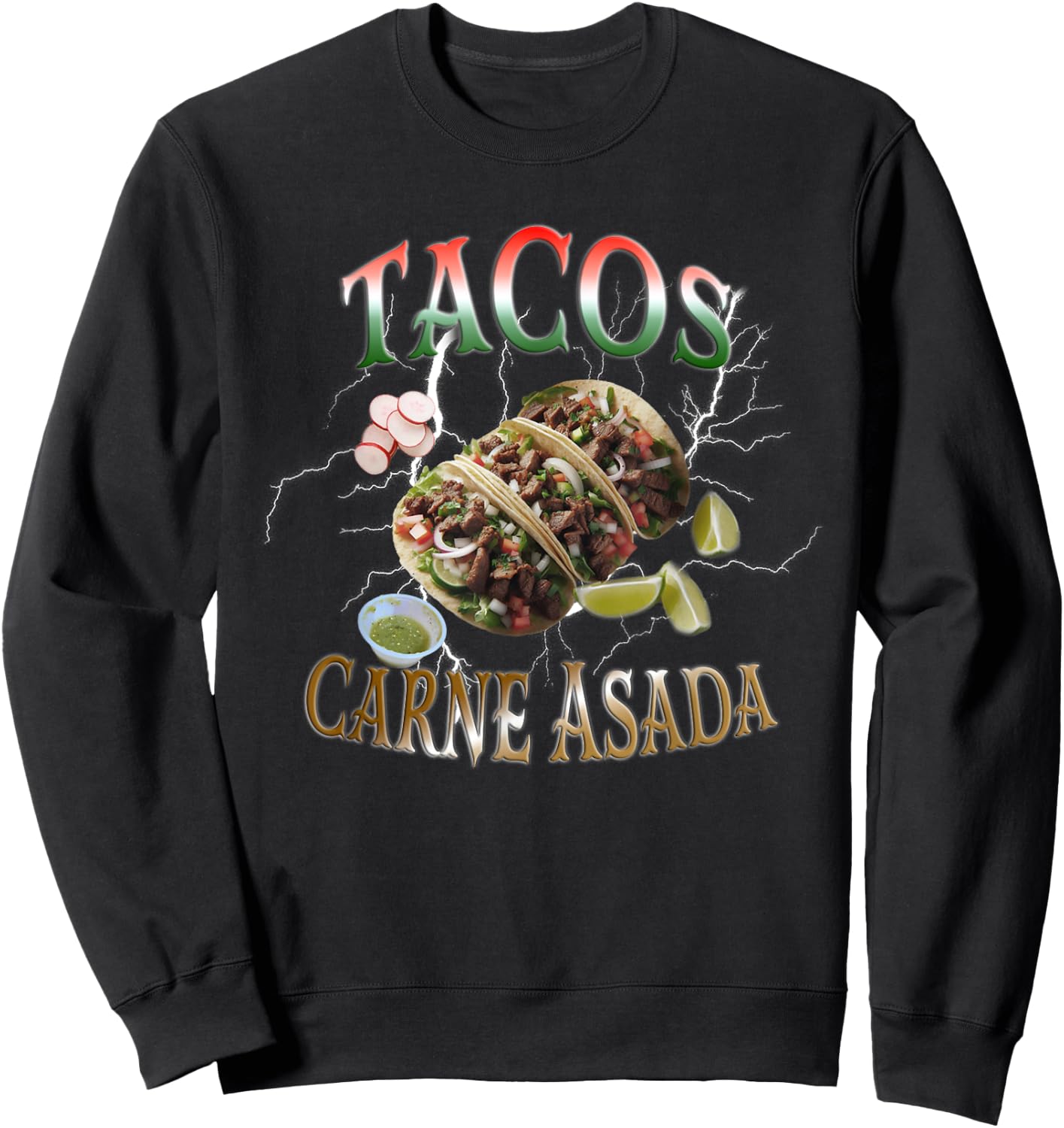 Tacos carne asada Vintage Bootleg Rap 90s Sweatshirt - Sweatshirt | Black