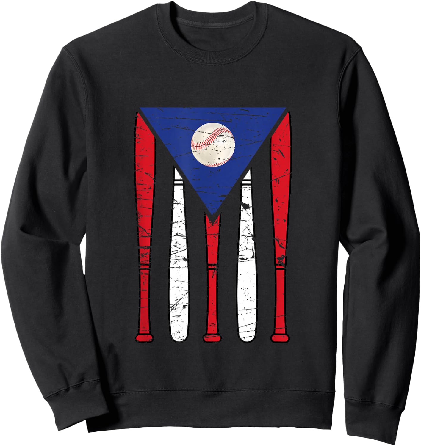 Puerto Rico Baseball Inspired By Puerto Rican Flag Vintage Sweatshirt - Sweatshirt | Black