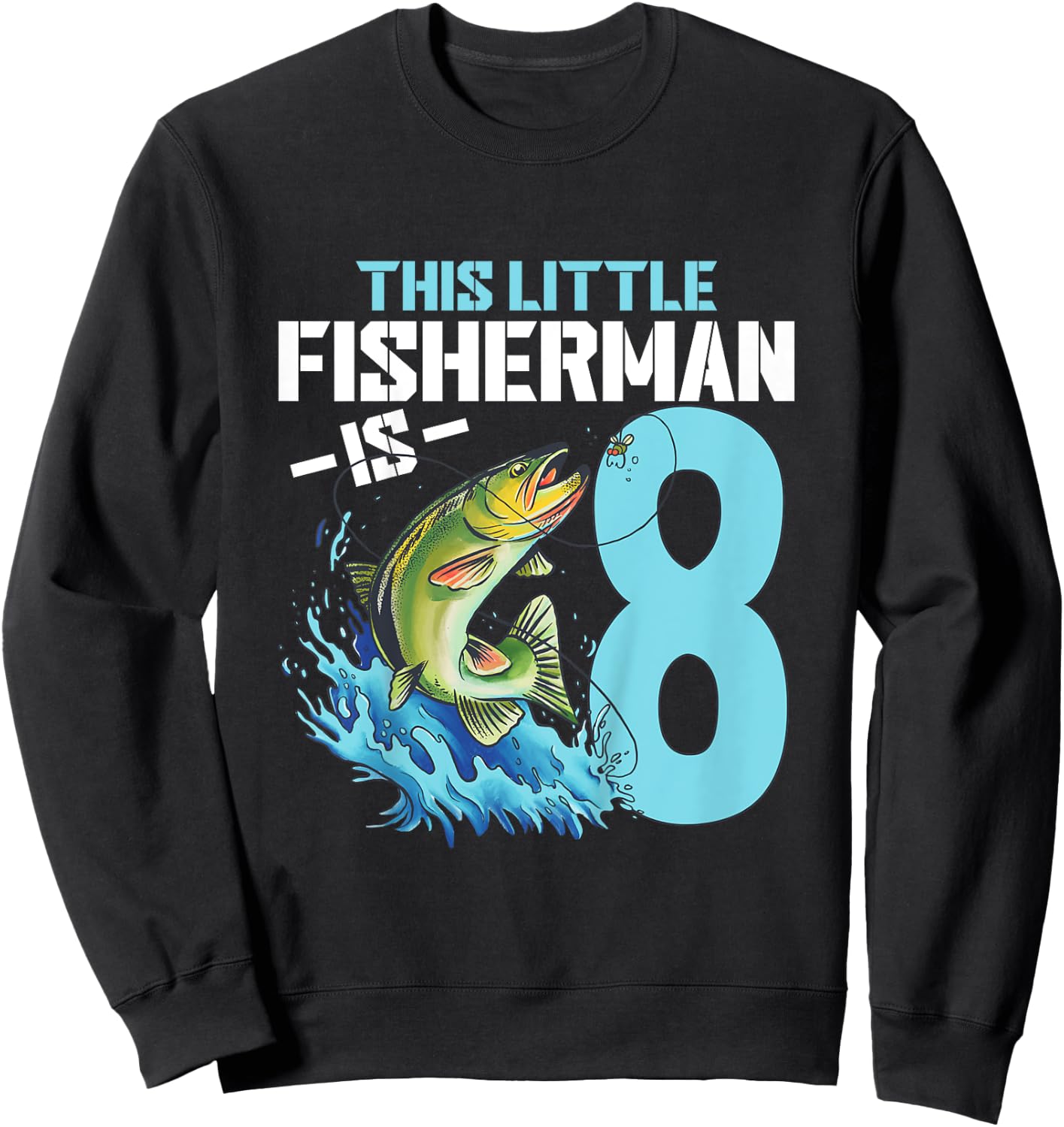 Kids Fishing Birthday Shirt 8 Year Old Boy Fisher 8th Bday Kids Sweatshirt - Sweatshirt | Black