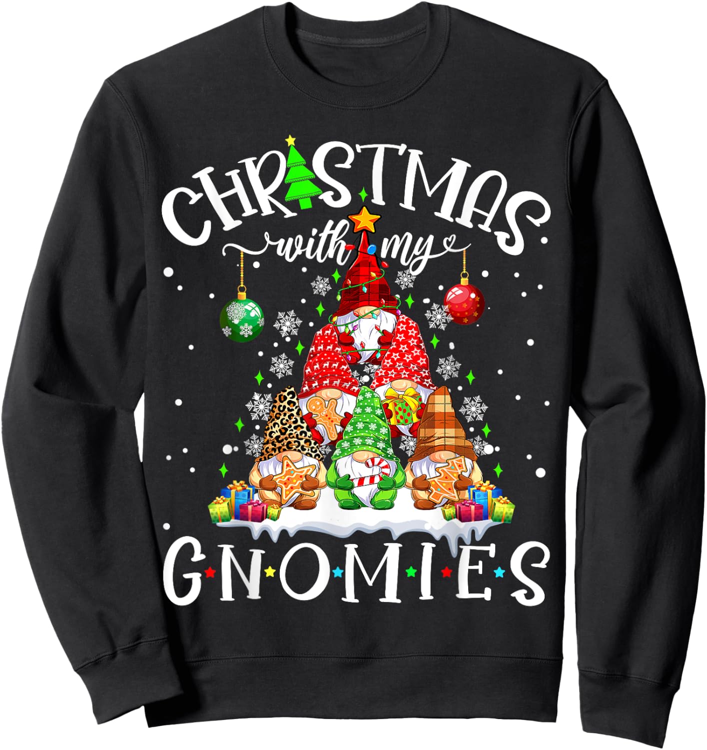Christmas With My Gnomies Xmas Pajama Pine Tree Gnome Garden Sweatshirt - Sweatshirt | Black