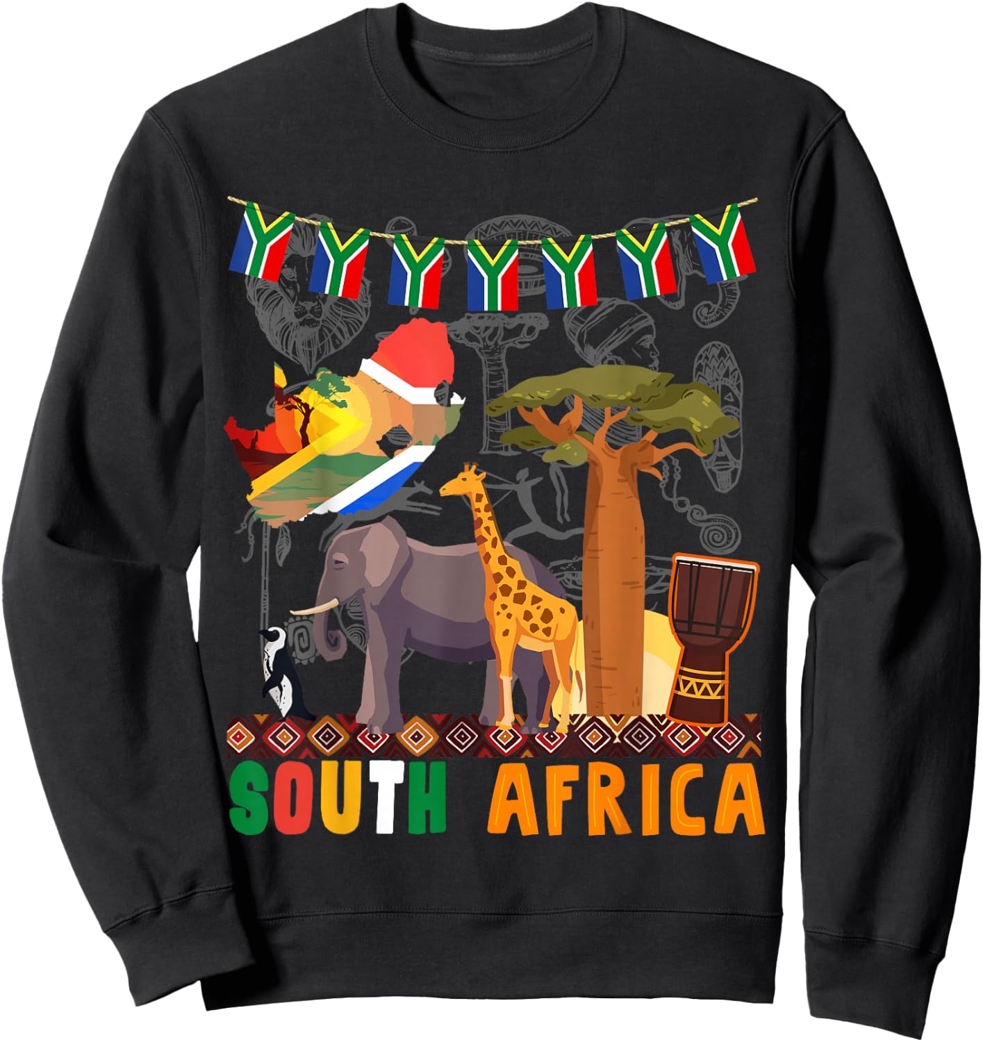 South Africa Ideas Kids With Elephant & South African Flag Sweatshirt - Sweatshirt | Black