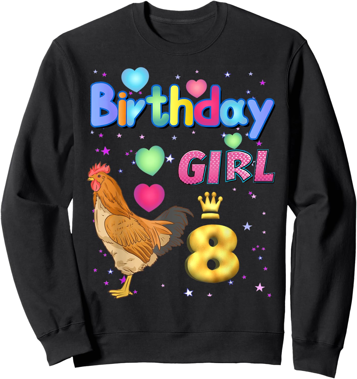 Kids 8Years Old Chicken Its my 8th birthday Girl Chicken Sweatshirt - Sweatshirt | Black