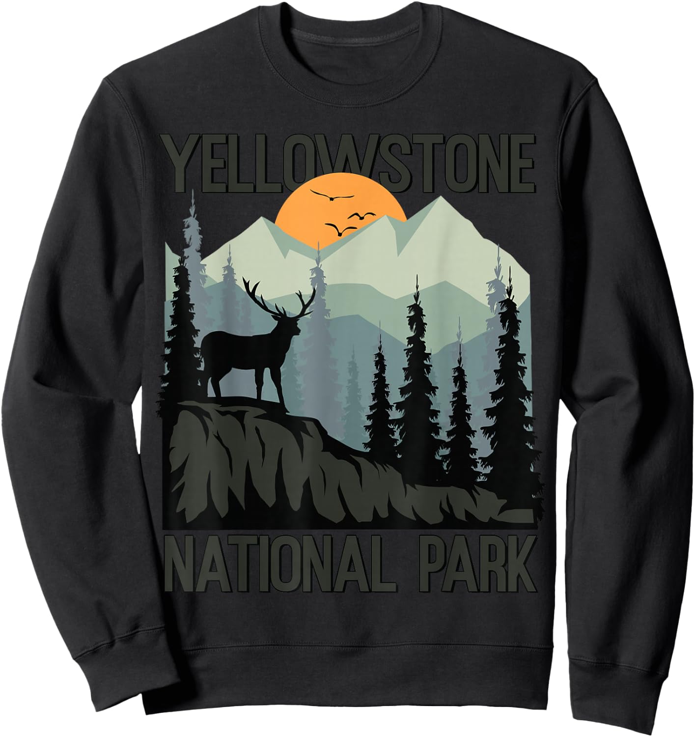 Yellowstone National Park Mountains Wilderness Sunset Hiking Sweatshirt - Sweatshirt | Black