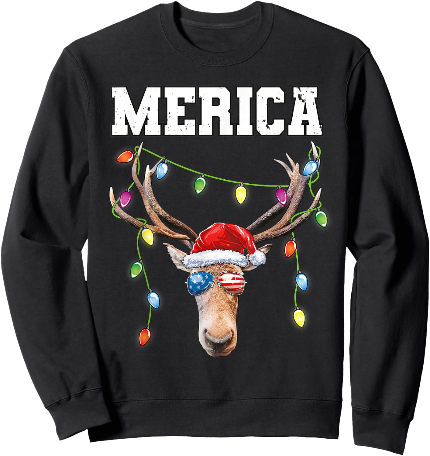 Merica Christmas Santa Buck Shirt USA Flag Patriotic Sweatshirt - Sweatshirt | Black