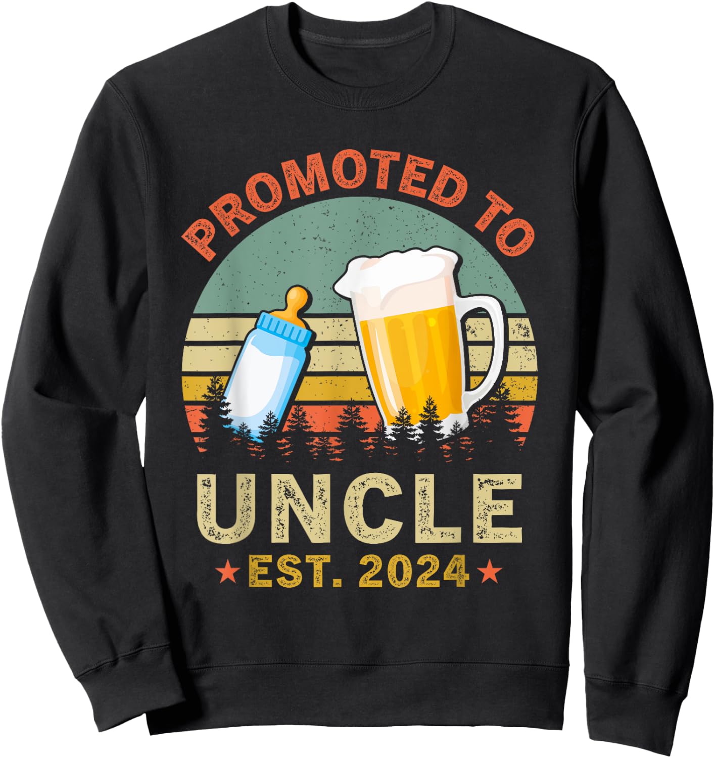 Promoted To Great Uncle Est 2024 New Uncle Beer And Milk Sweatshirt - Sweatshirt | Black