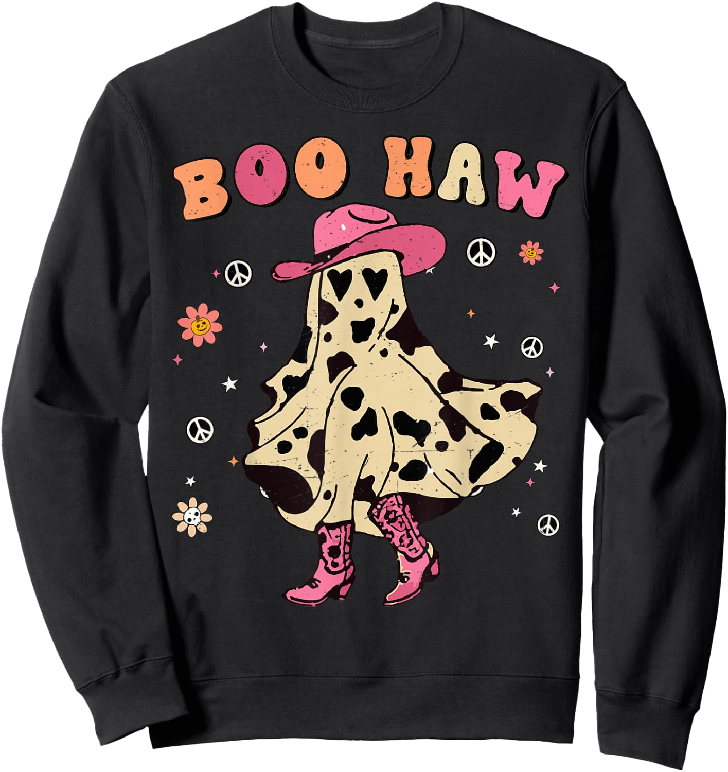Girl Boo-Haw Cute Ghost Cowgirl Halloween Costume Toddler Sweatshirt - Sweatshirt | Black