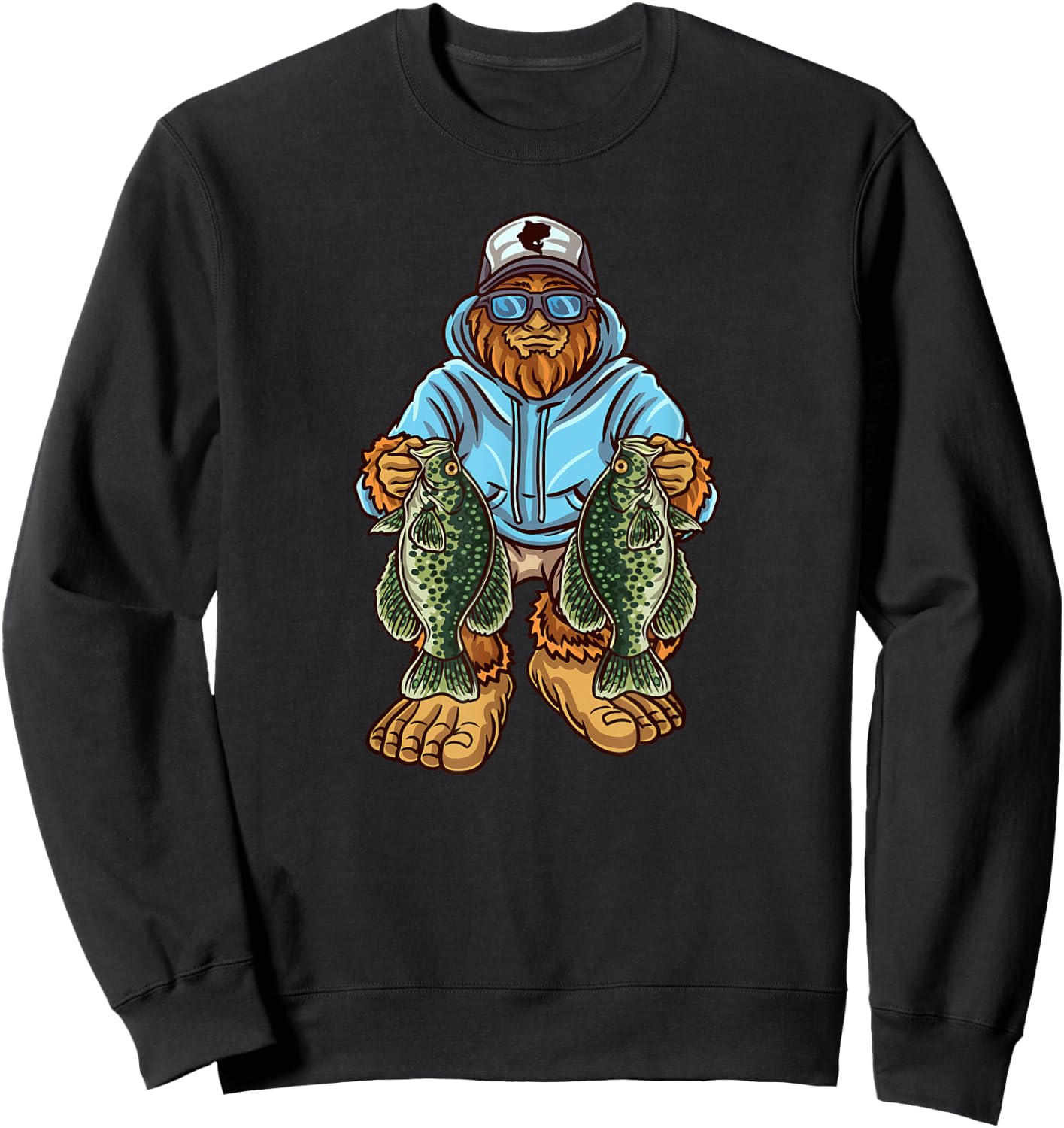 Crappie Fishing Bigfoot Panfishing Fishermen Sweatshirt - Sweatshirt | Black