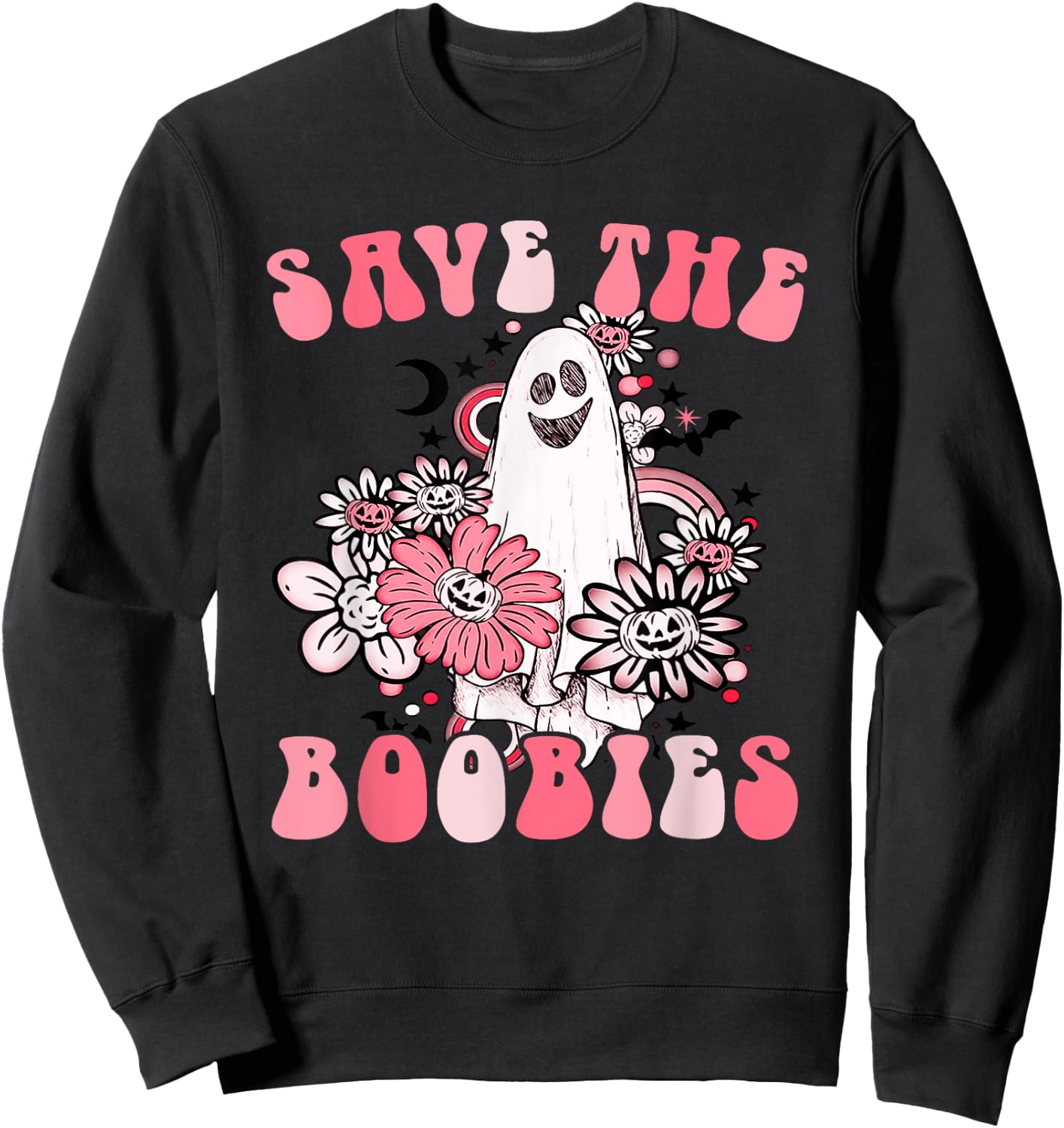 Boobees Breast Cancer Boho Groovy Ghost Save The Boo bees Sweatshirt - Sweatshirt | Black