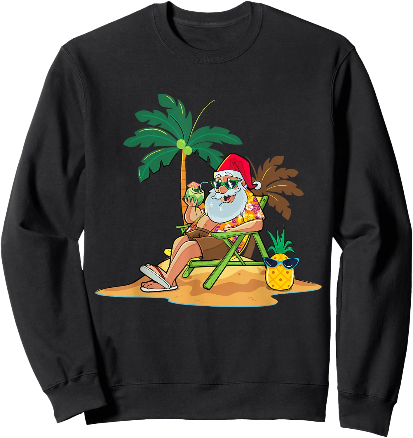 Hawaiian Christmas Santa Claus Party Aloha Holiday Beach Sweatshirt - Sweatshirt | Black