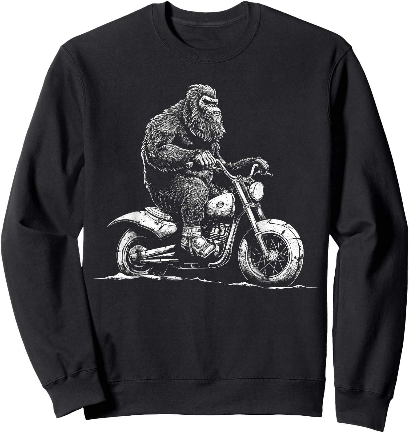 Bigfoot Riding A Motorcycle Bike Funny Sasquatch Men Women Sweatshirt - Sweatshirt | Black