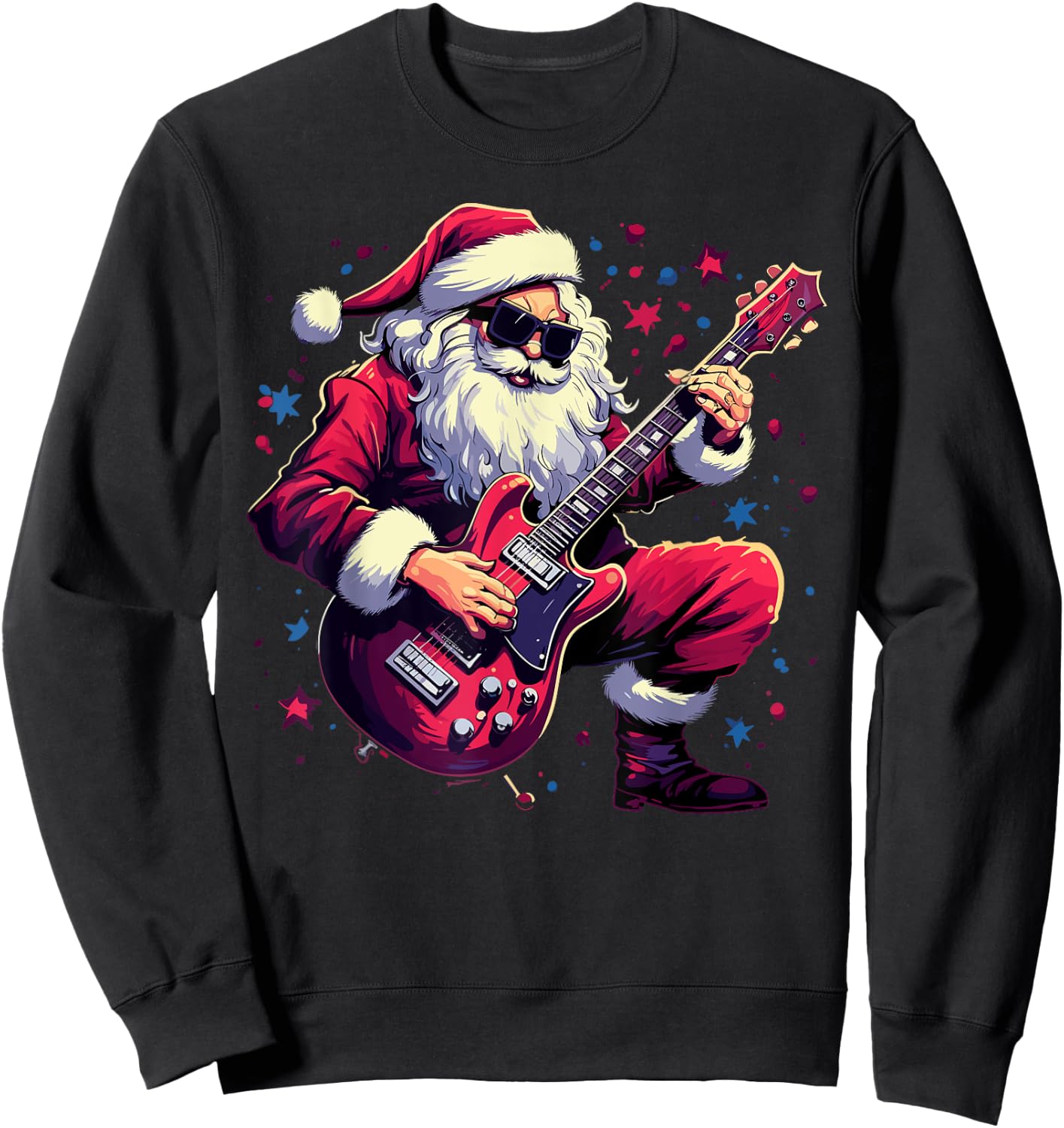Rock & Roll Christmas Music Santa Claus Guitar Player Sweatshirt - Sweatshirt | Black
