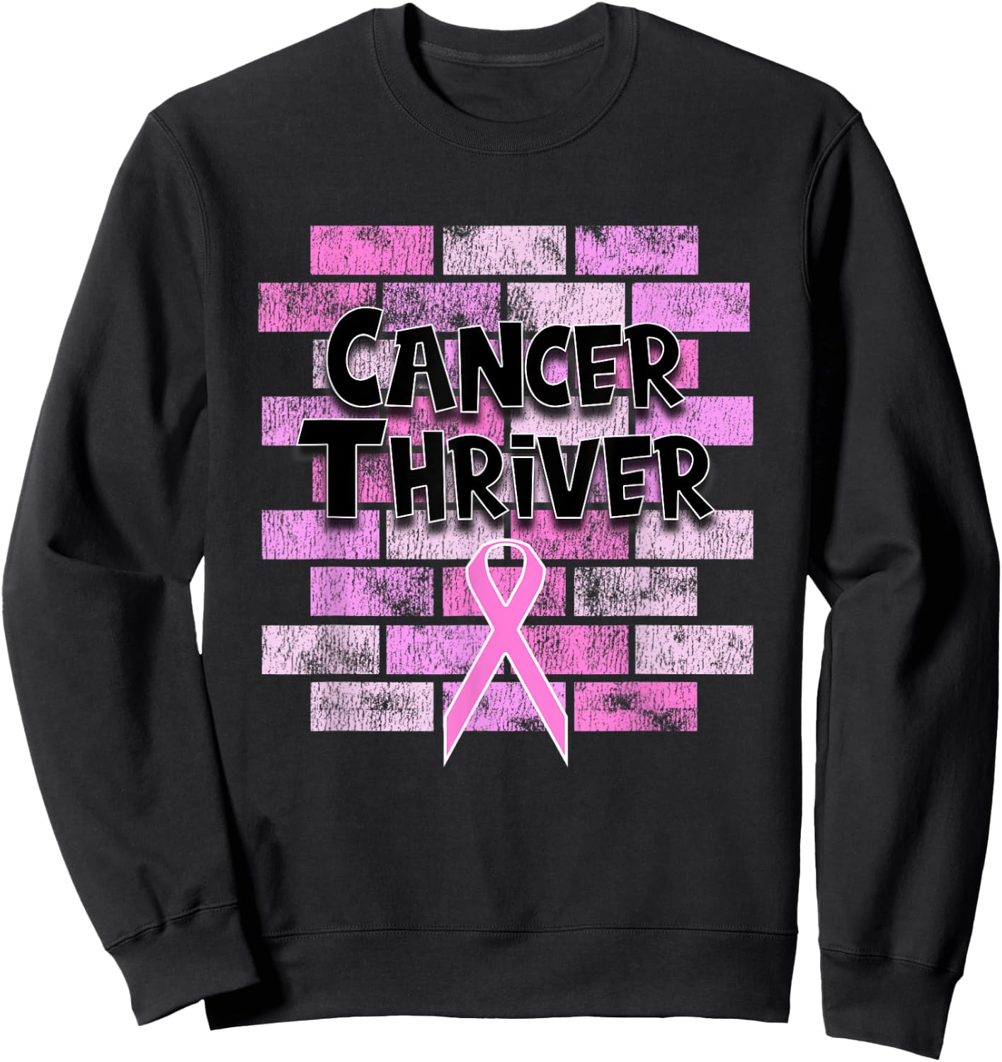 Breast Cancer Awareness Thriver Survivor Pink Ribbon Sweatshirt - Sweatshirt | Black