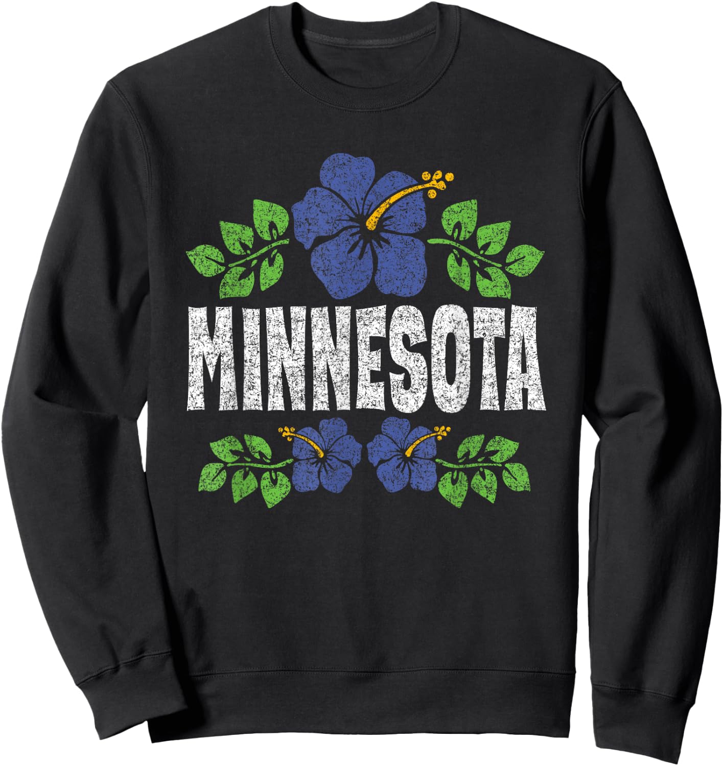 Minnesota Flowers Distressed Color Print Sweatshirt - Sweatshirt | Black