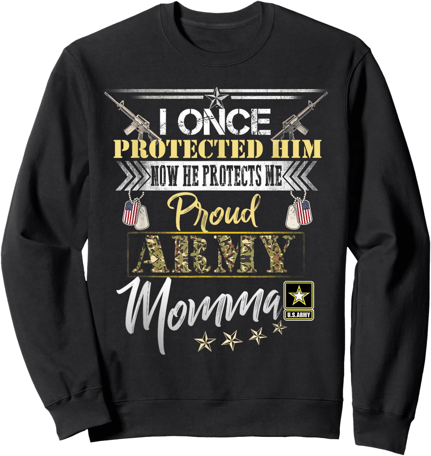 I Once Protected Him Now He Protects Me Proud Army Momma Sweatshirt - Sweatshirt | Black