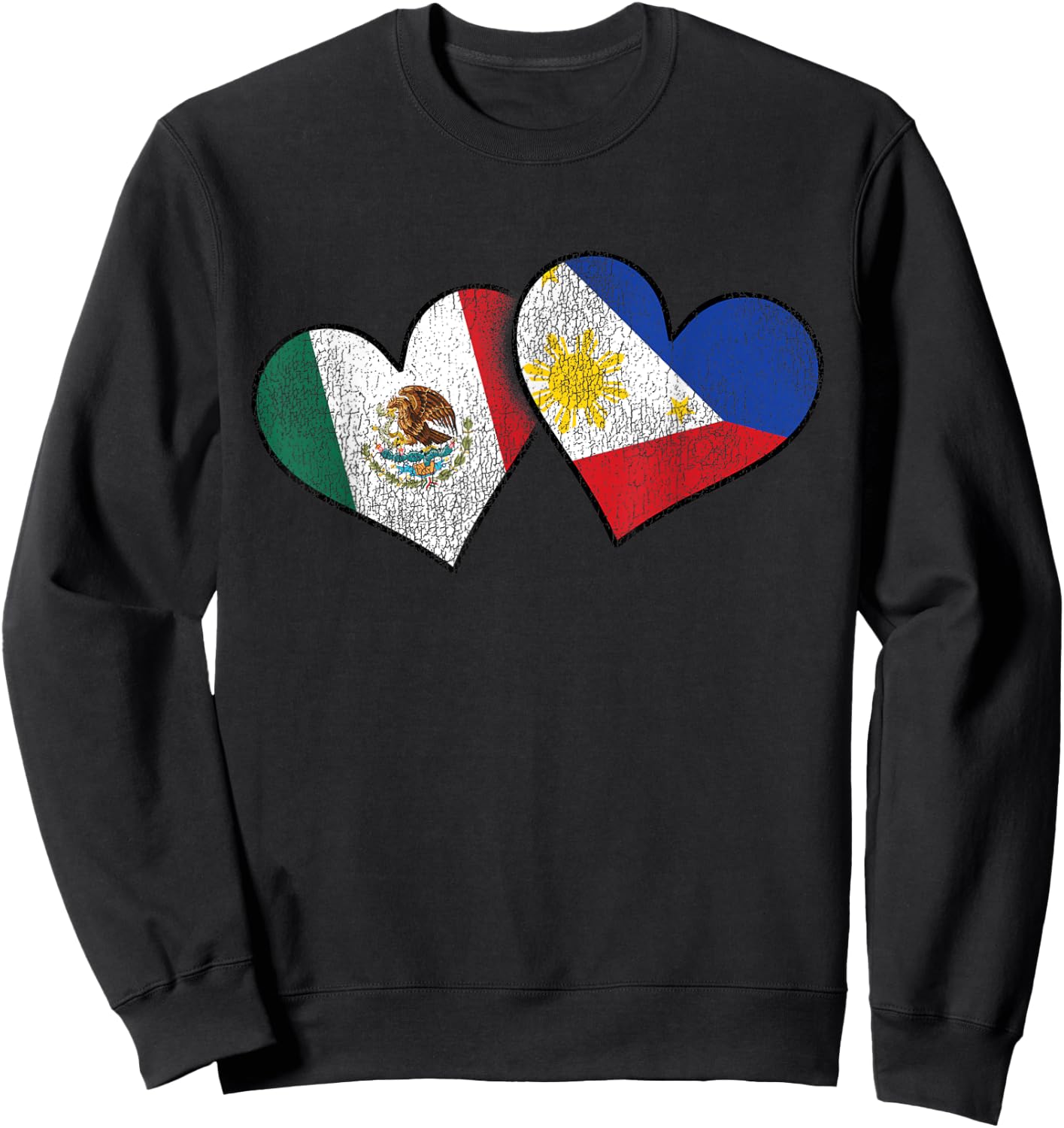 Mexican Filipino Love Mexico Philippines Flag Hearts Sweatshirt - Sweatshirt | Black