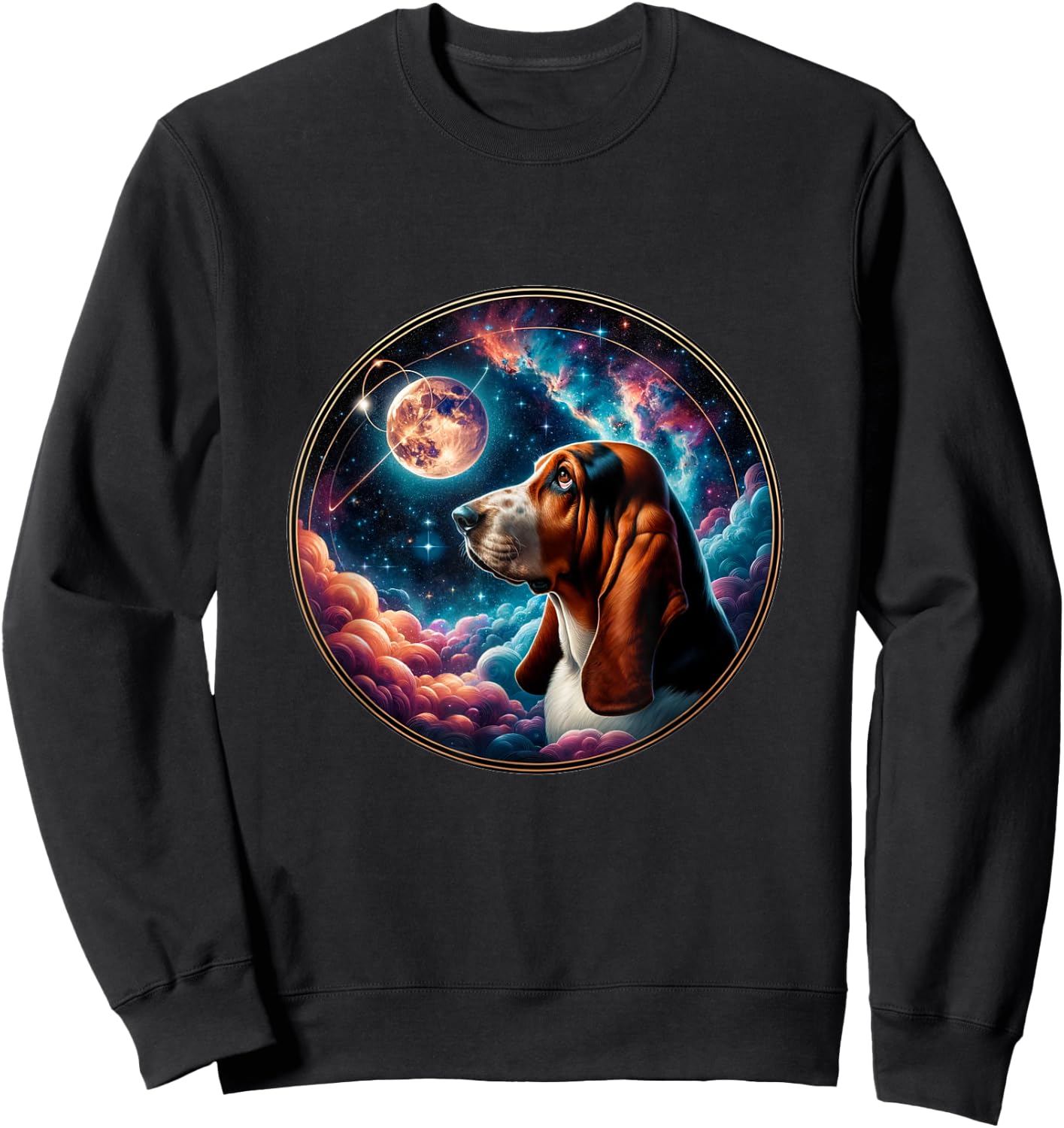 Basset Hound Dog In Nebula Space Stars And Moon Galaxy Sweatshirt - Sweatshirt | Black