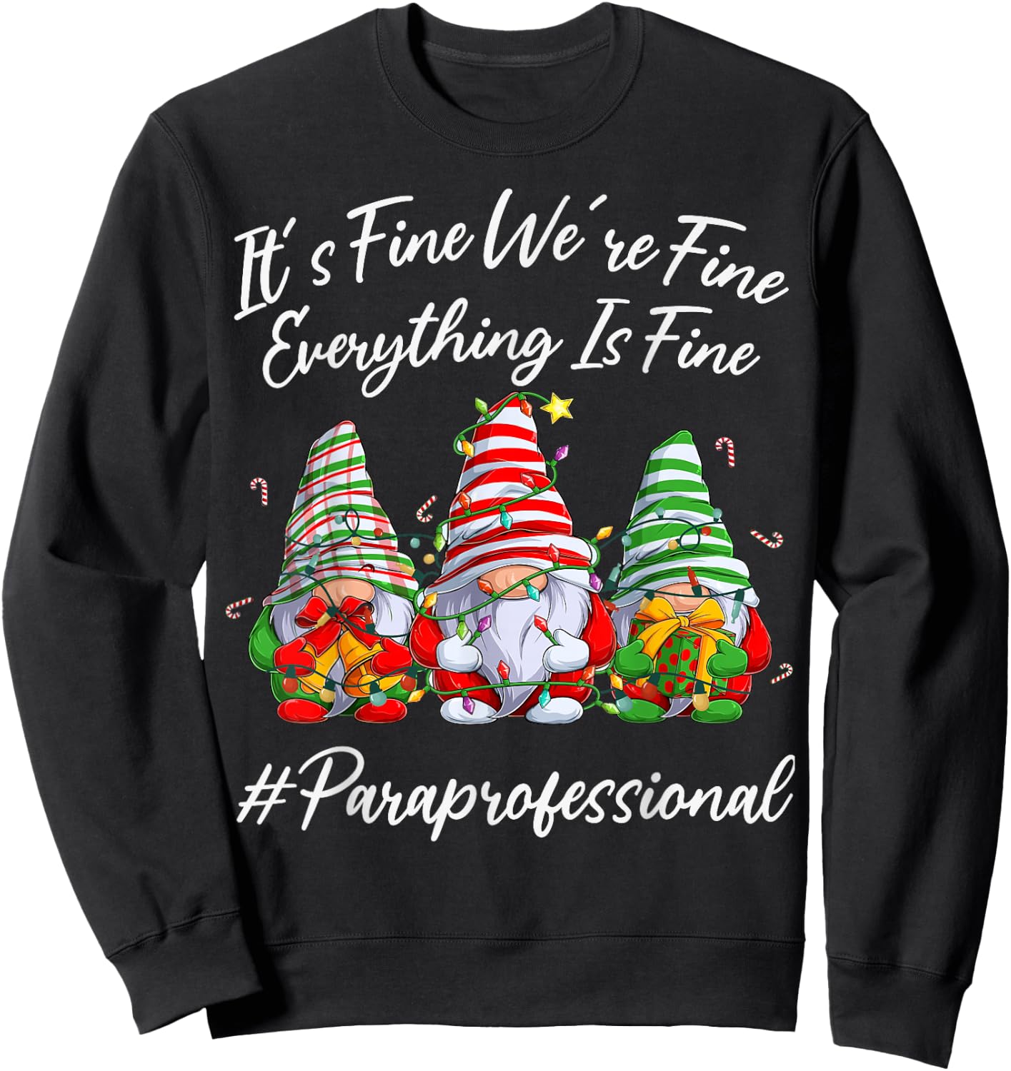 Paraprofessional Funny Everything Is Fine Christmas Gnomie Sweatshirt - Sweatshirt | Black