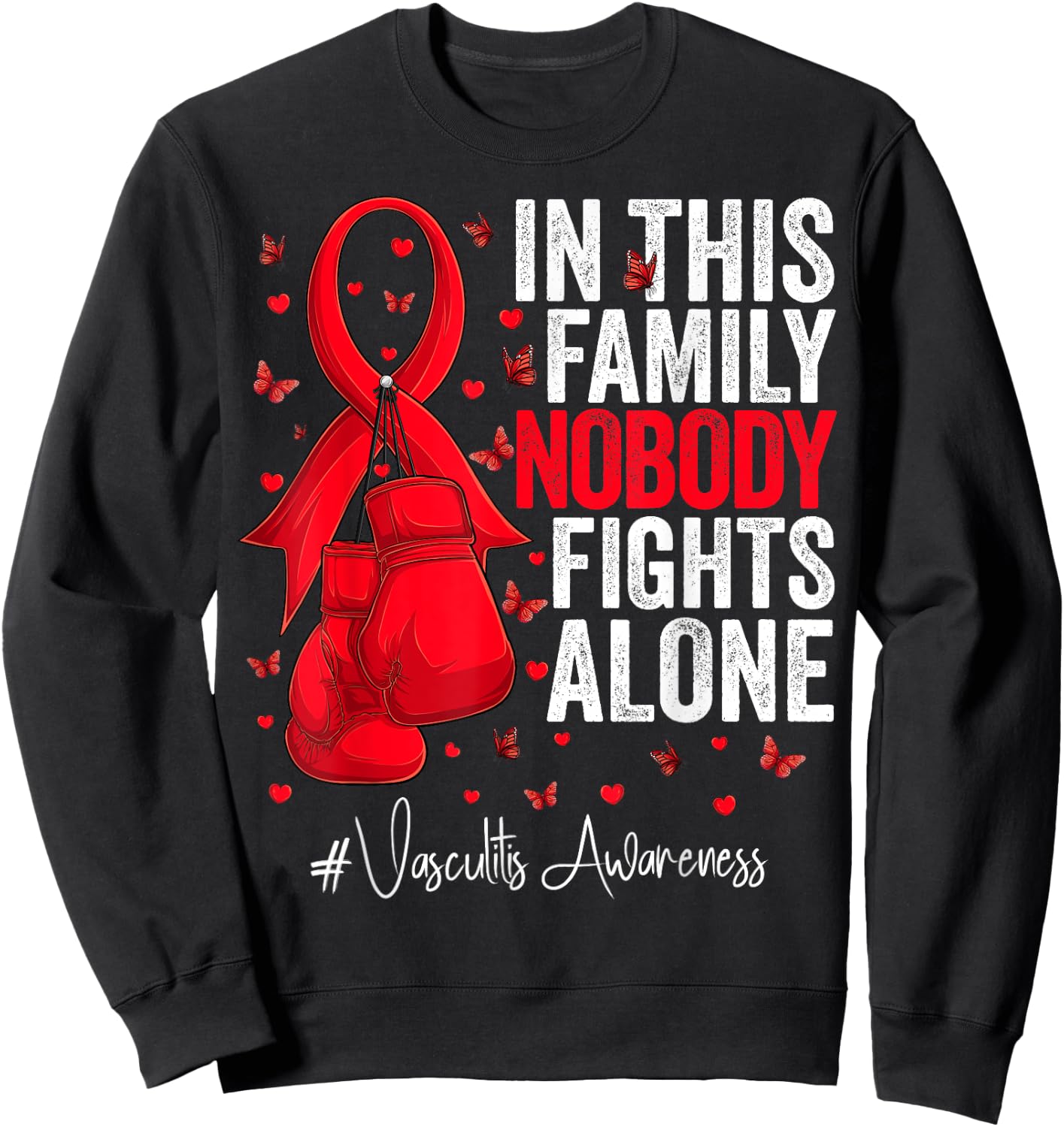 Red Ribbon Survivor Fighter Vasculitis Awareness Sweatshirt - Sweatshirt | Black
