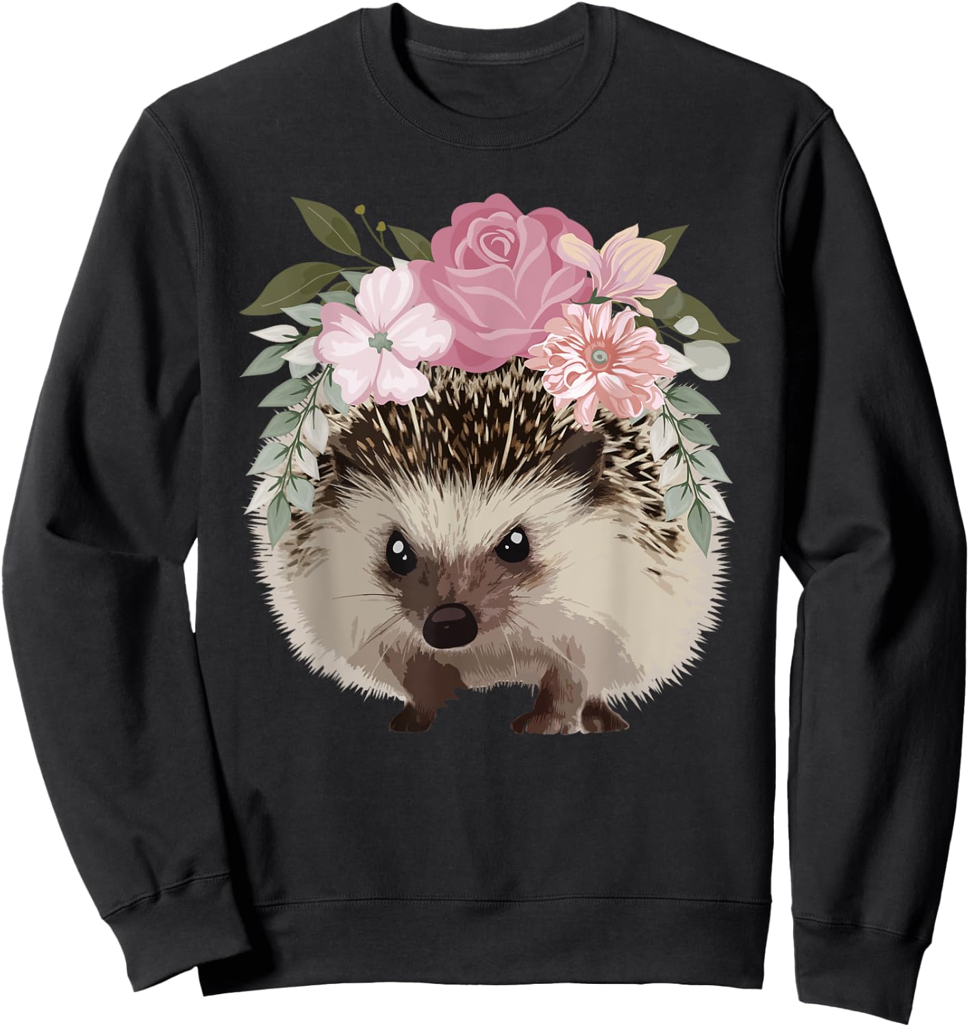Cute Hedgehog Mom Flower Hedge Hog Lovers Floral Sweatshirt - Sweatshirt | Black