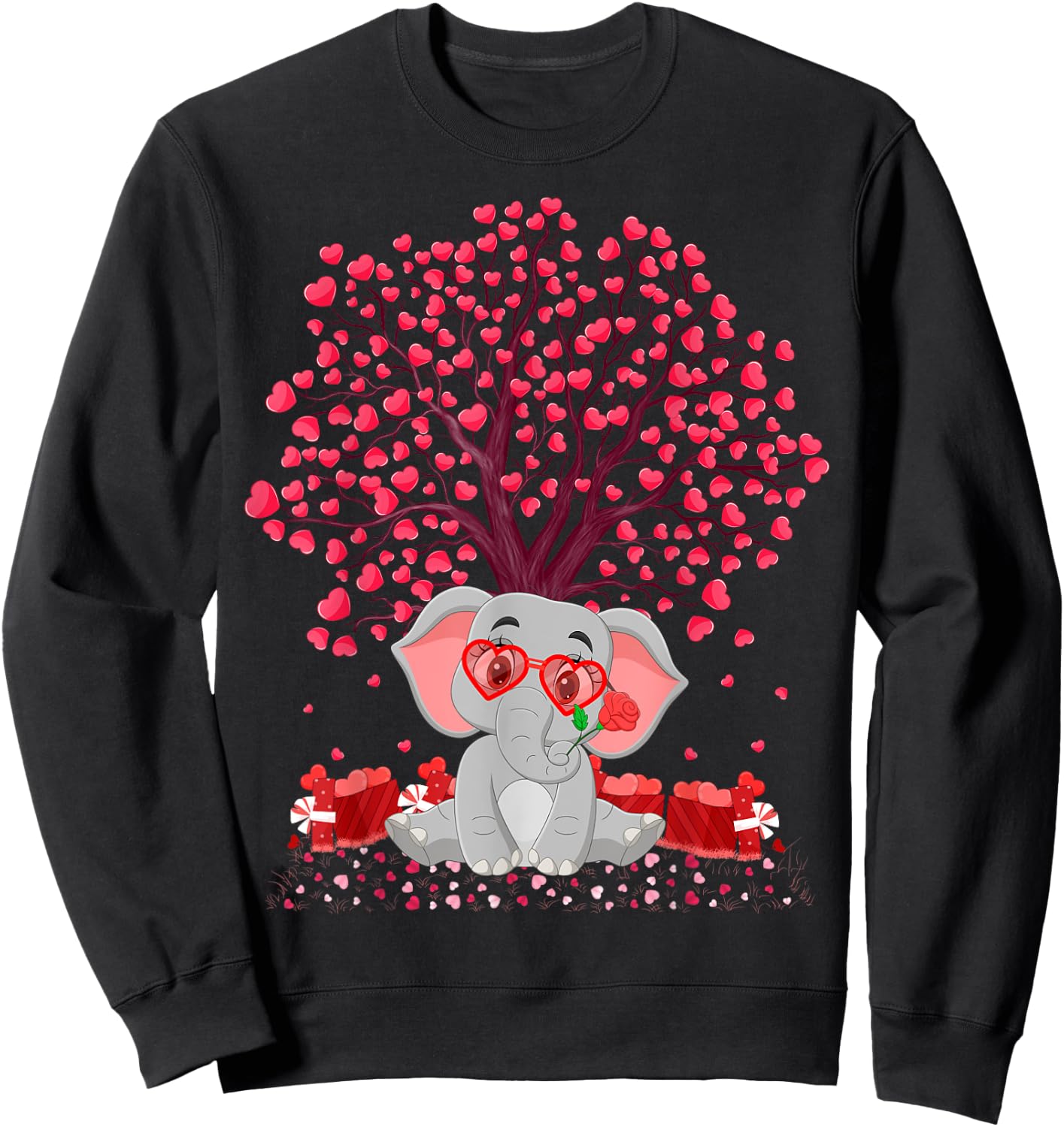 Elephant Lover Heart Tree Elephant Valentine's Day Sweatshirt - Sweatshirt | Black