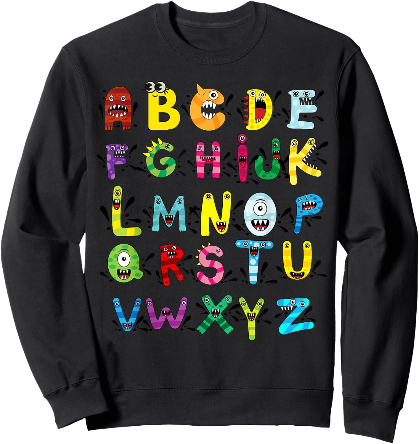 ABC Cute Monster Alphabet Halloween Teacher Costume Kids Sweatshirt - Sweatshirt | Black