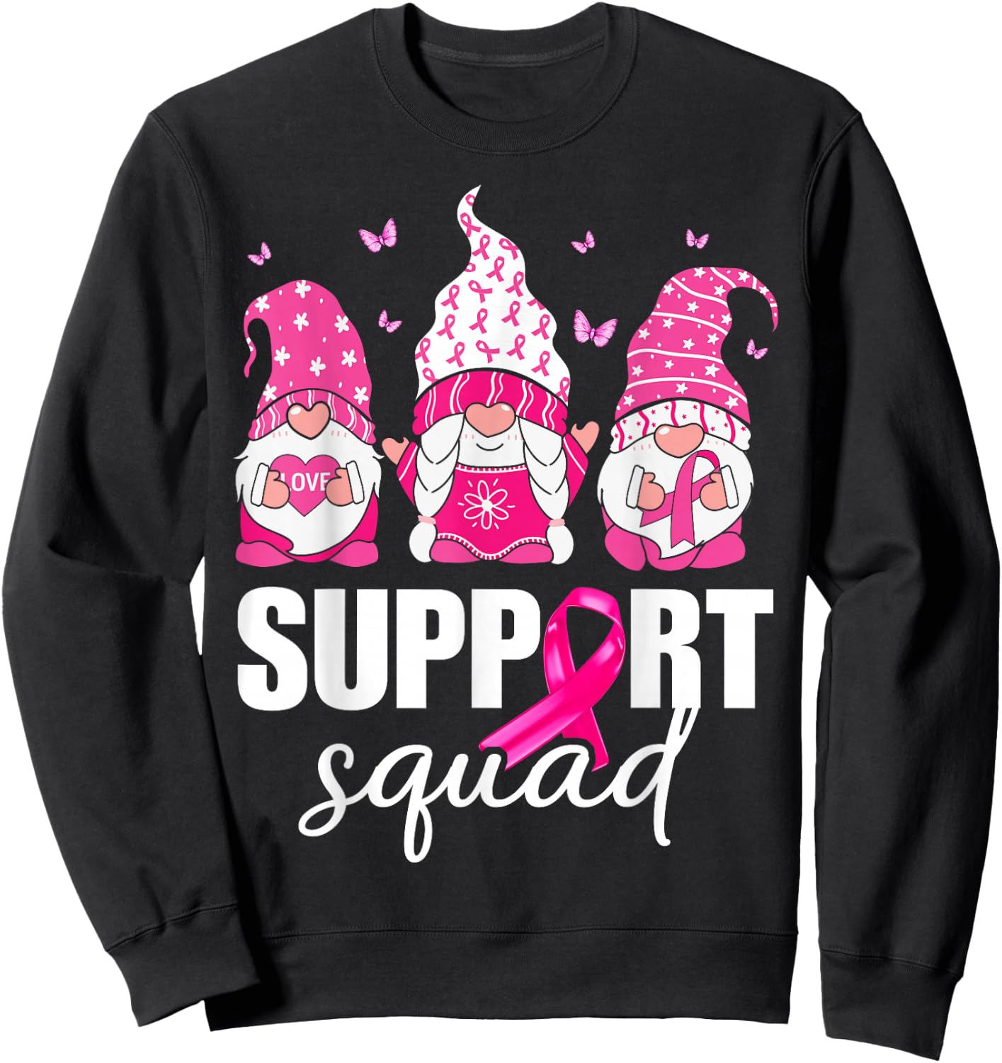 Breast Cancer Awareness Shirt Gnomes Support Squad Sweatshirt - Sweatshirt | Black