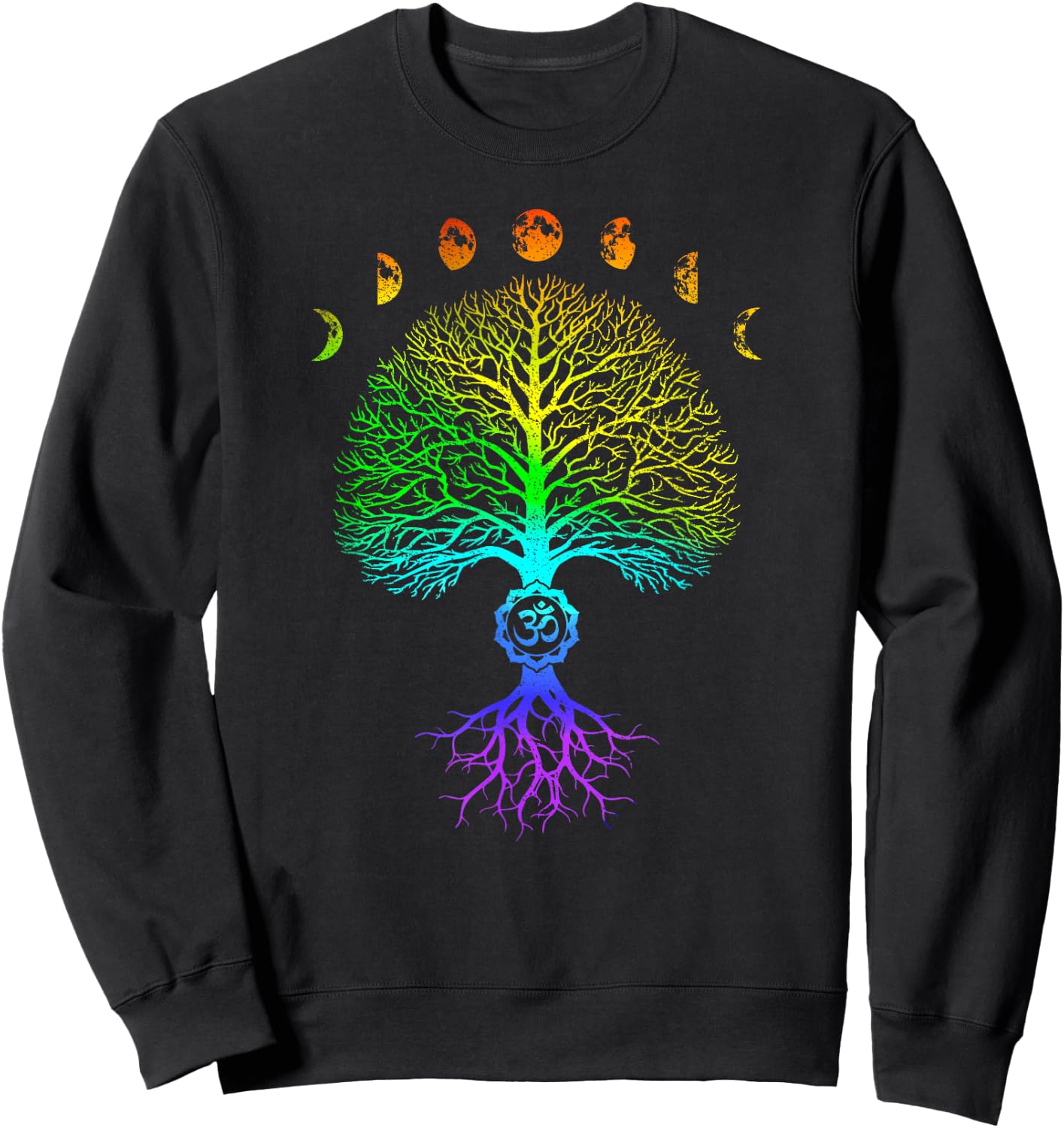 Tree of Life Phases of the Moon Om Chakra Yoga Gift Sweatshirt - Sweatshirt | Black