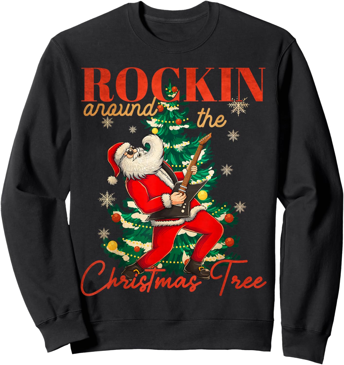 Rocking Around The Christmas Tree Santa Rock and Roll Guitar Sweatshirt - Sweatshirt | Black