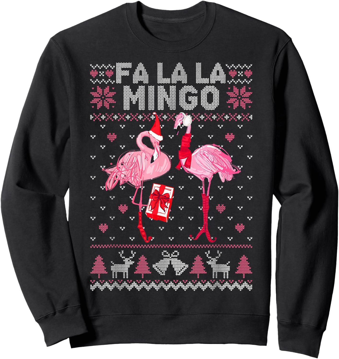 Fa La La La Mingo Flamingo Santa Pink Ugly Christmas Sweater Sweatshirt - Sweatshirt | Black