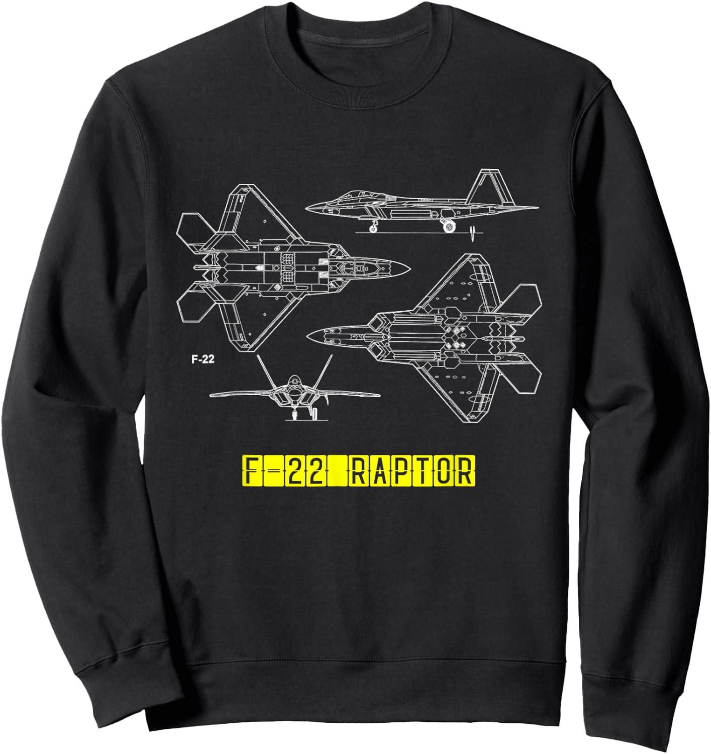 F-22 Raptor Fighter Aircraft Air Force Blueprint Design Sweatshirt - Sweatshirt | Black