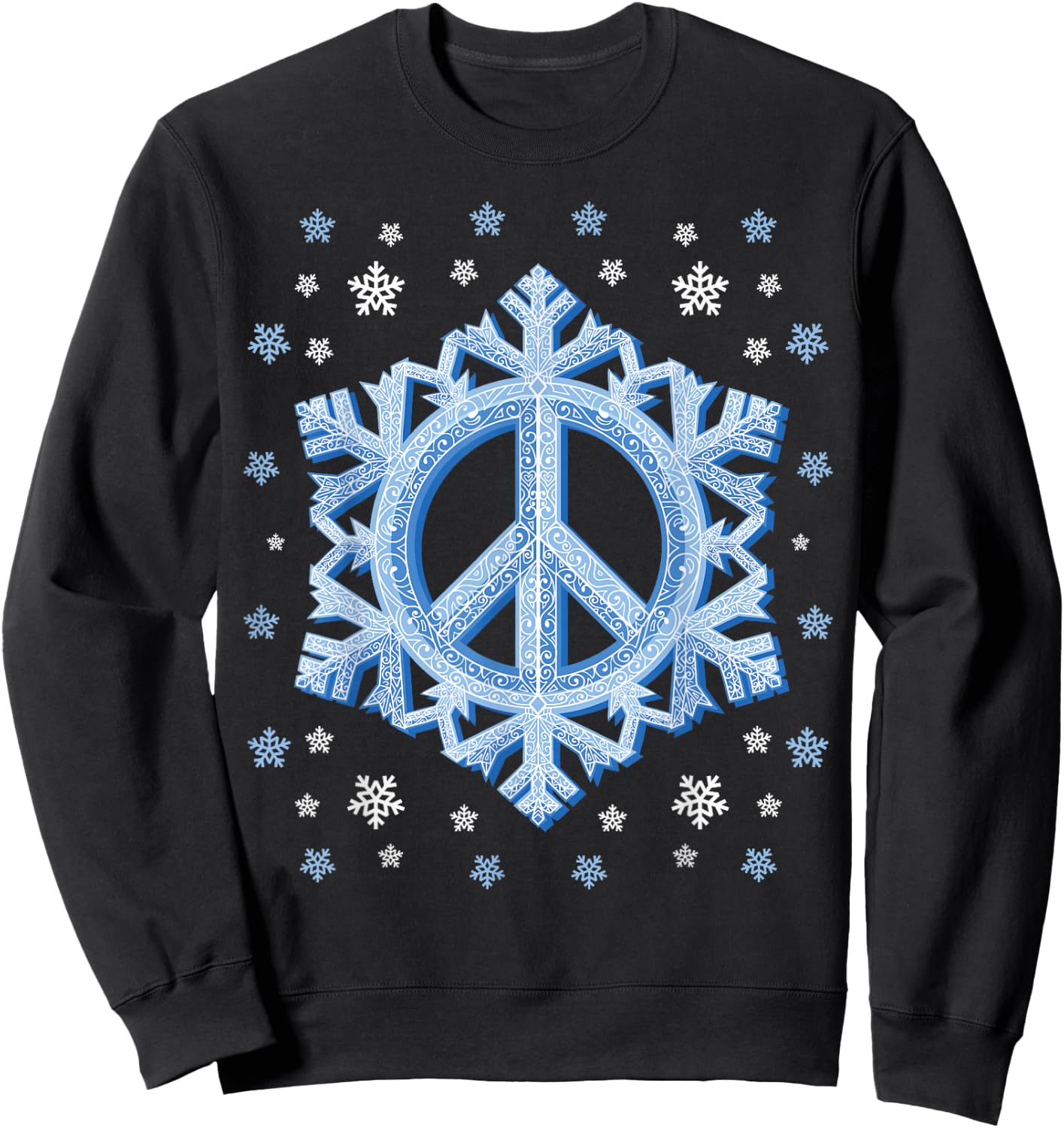 Peace Sign Snowflakes Winter Christmas Retro 70s 80s Hippie Sweatshirt - Sweatshirt | Black