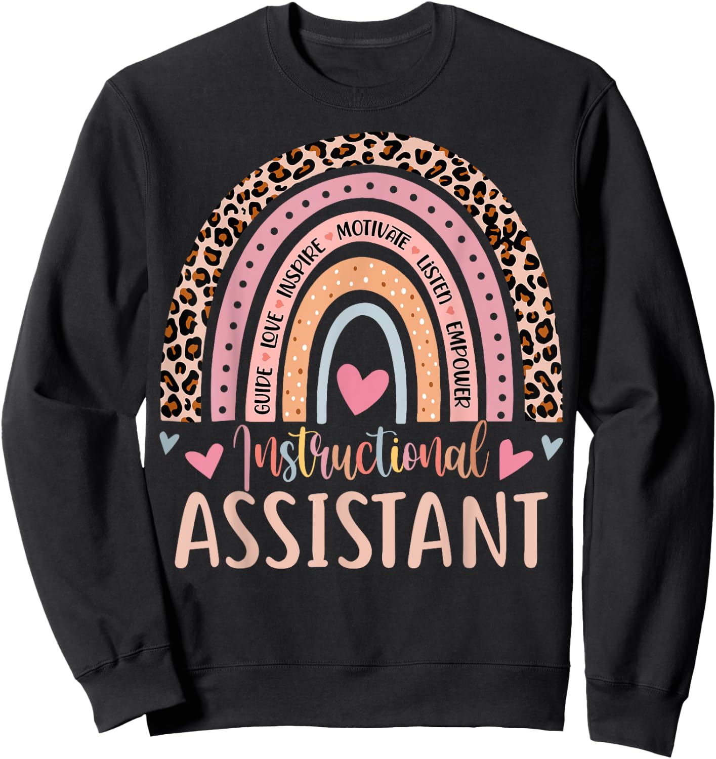 Instructional Assistant Rainbow Leopard Print School Worker Sweatshirt - Sweatshirt | Black