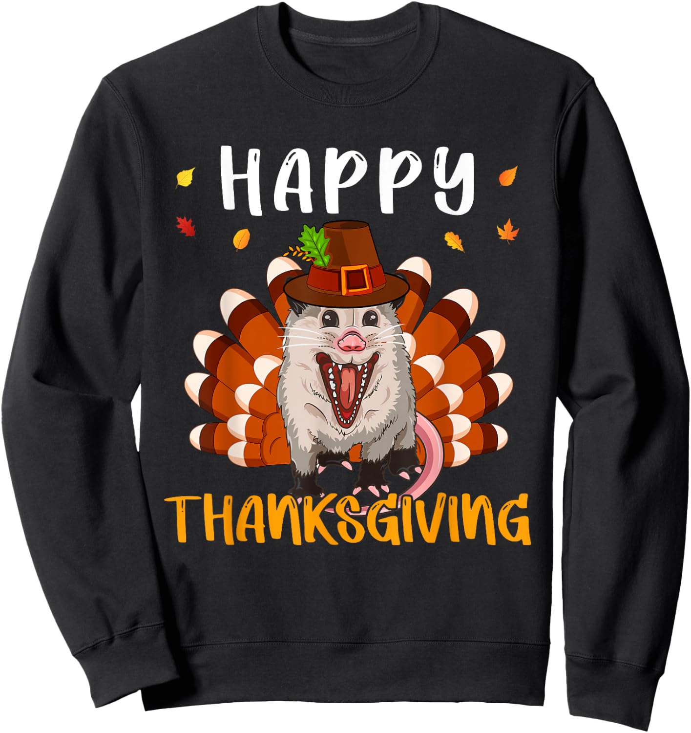 Thanksgiving Possum As Turkey Matching Kid Toddler Family Sweatshirt - Sweatshirt | Black