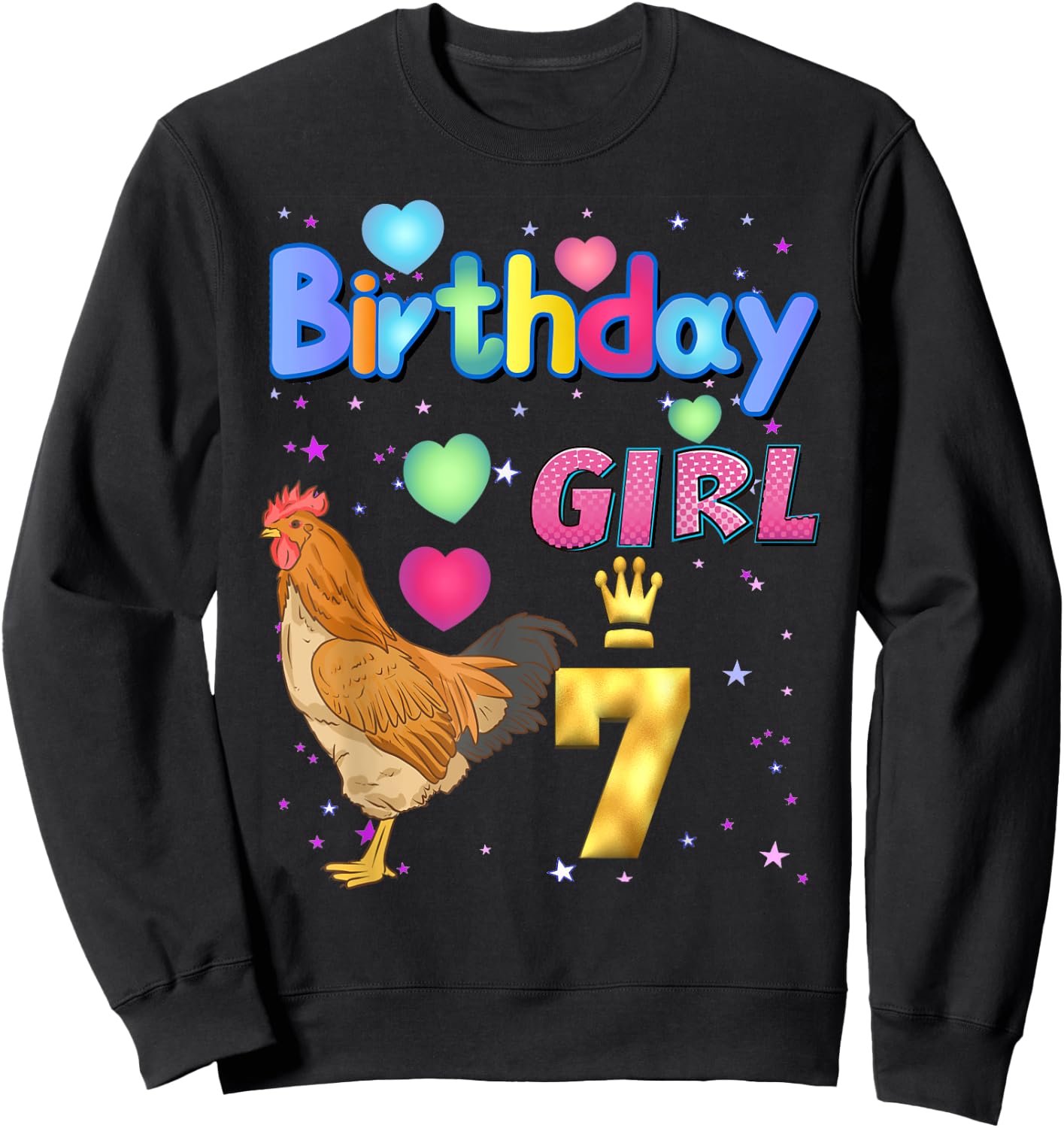 Kids 7Years Old Chicken Its my 7th birthday Girl Chicken Sweatshirt - Sweatshirt | Black