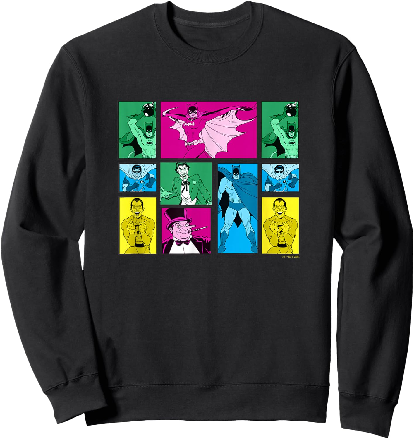 Batman Vintage 60's Classic Heroes & Villains Comic Panels Sweatshirt - Sweatshirt | Black