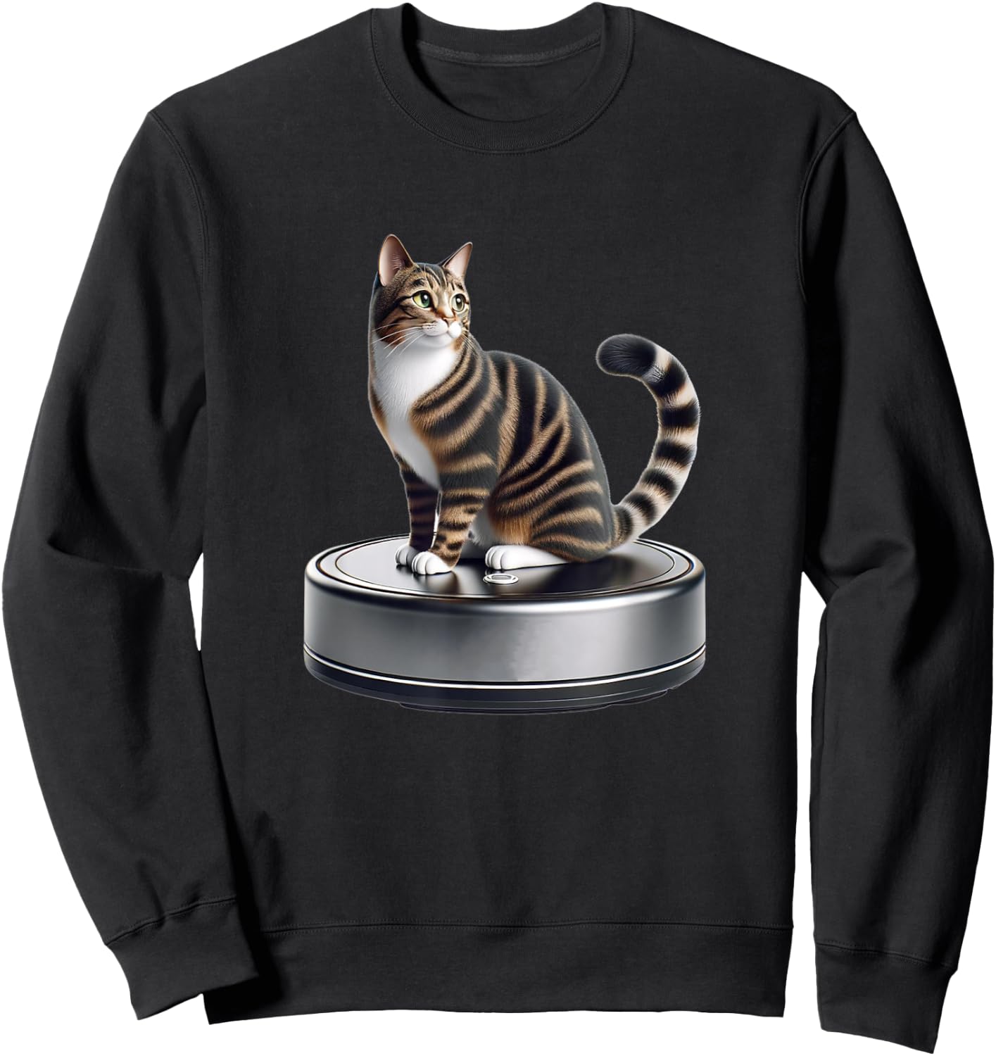 Feline Animal Friends Apparel for Cat Enthusiasts Robotic Toy Vacuum Cleaner Kitten Lover Cute Cat , Small Sweatshirt - Sweatshirt | Black