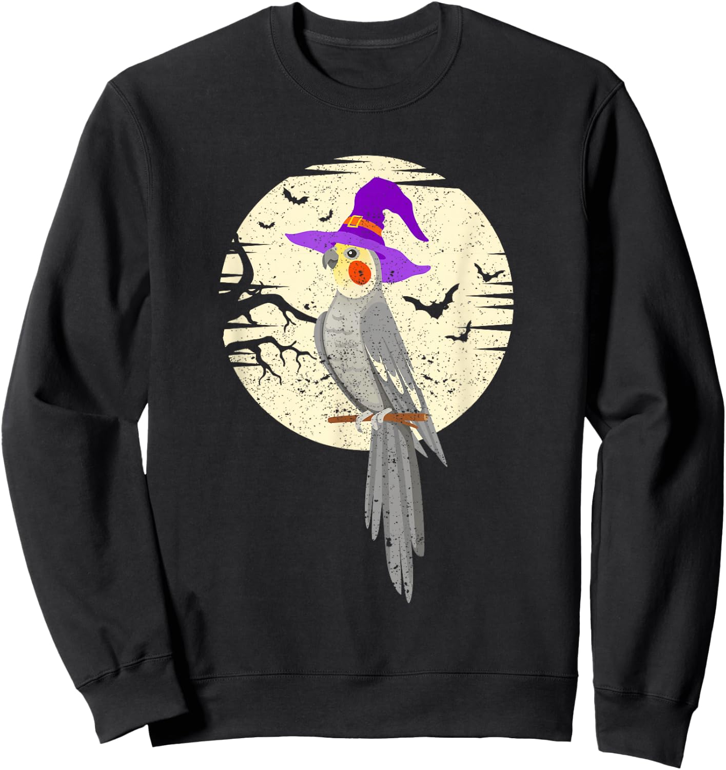 Cockatiel Bird Witch Hat Funny Halloween Animal Lover Scary Sweatshirt - Sweatshirt | Black