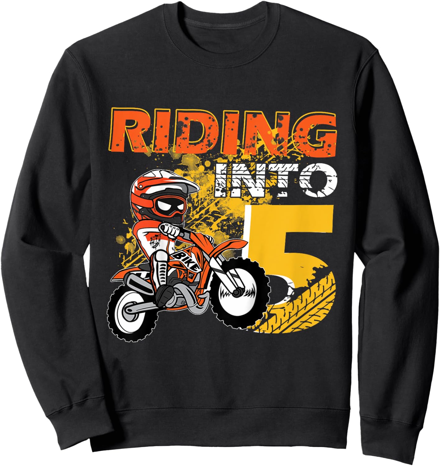 Kids Riding Into 5 Years Old Dirt Biker 5th Birthday Boys Kids Sweatshirt - Sweatshirt | Black