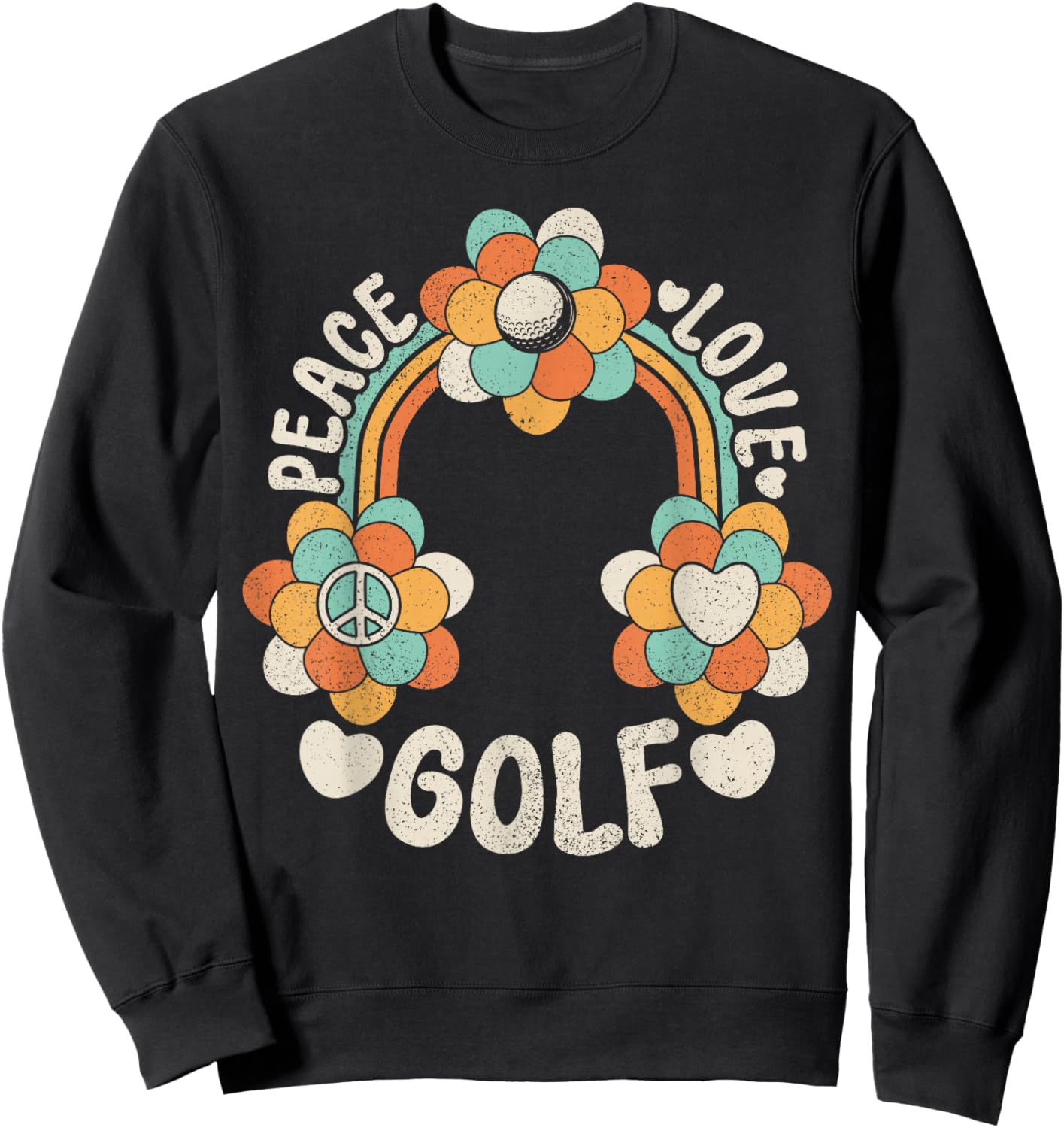 60s 70s Groovy Rainbow Outfit Hippie Lover Peace Love Golf Sweatshirt - Sweatshirt | Black
