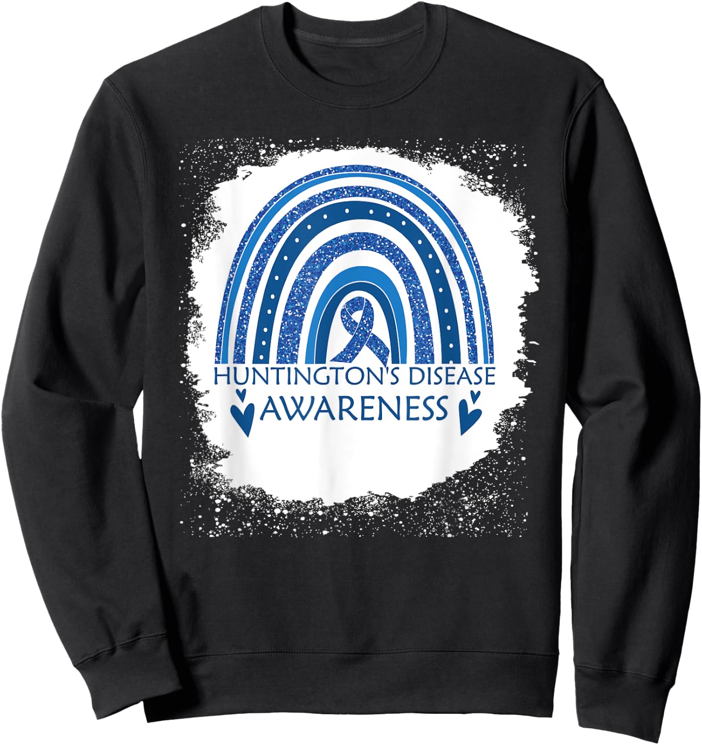 Huntington's Disease Awareness Bleached Rainbow Blue Ribbon Sweatshirt - Sweatshirt | Black
