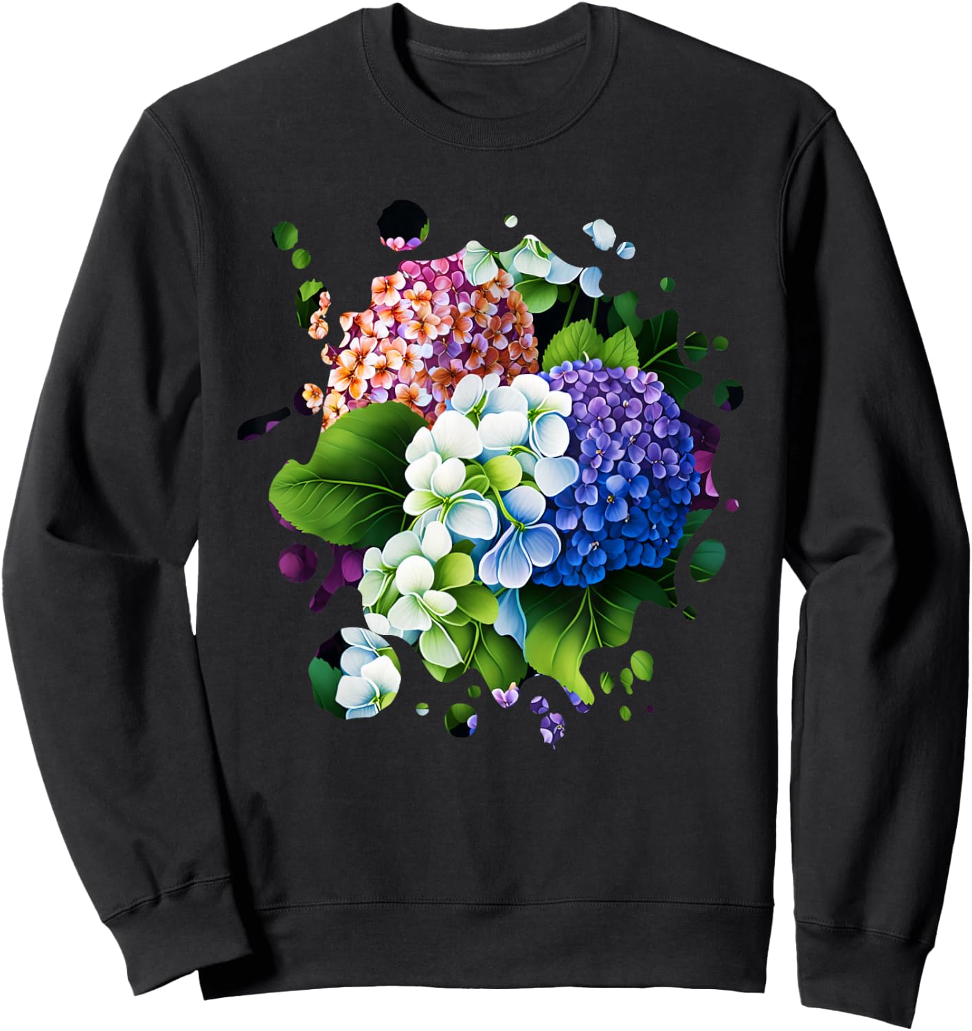 Vintage Hydrangea Inspired Flower Plant Lover gardening Sweatshirt - Sweatshirt | Black