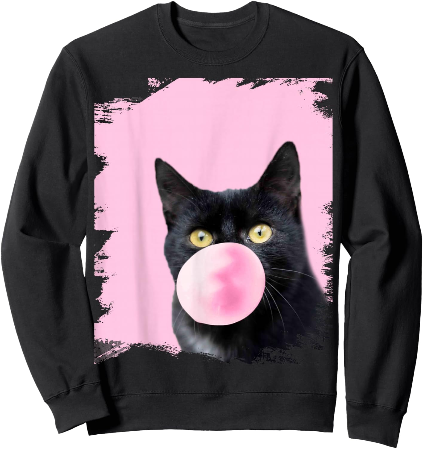 Black Cat Pink Bubble Gum Sweatshirt - Sweatshirt | Black