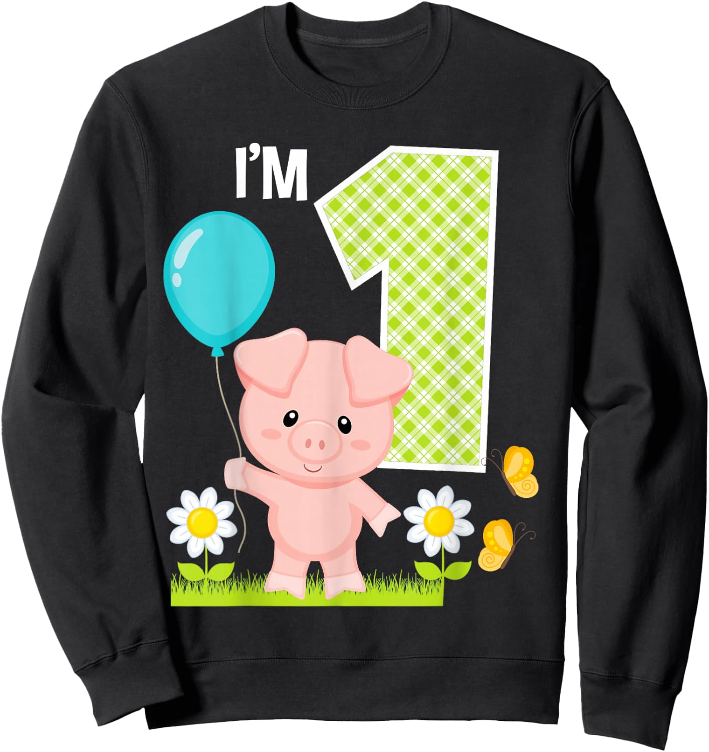 Pig 1st Birthday Girl 1 Year Old Birthday Cute Piglet Bday Sweatshirt - Sweatshirt | Black