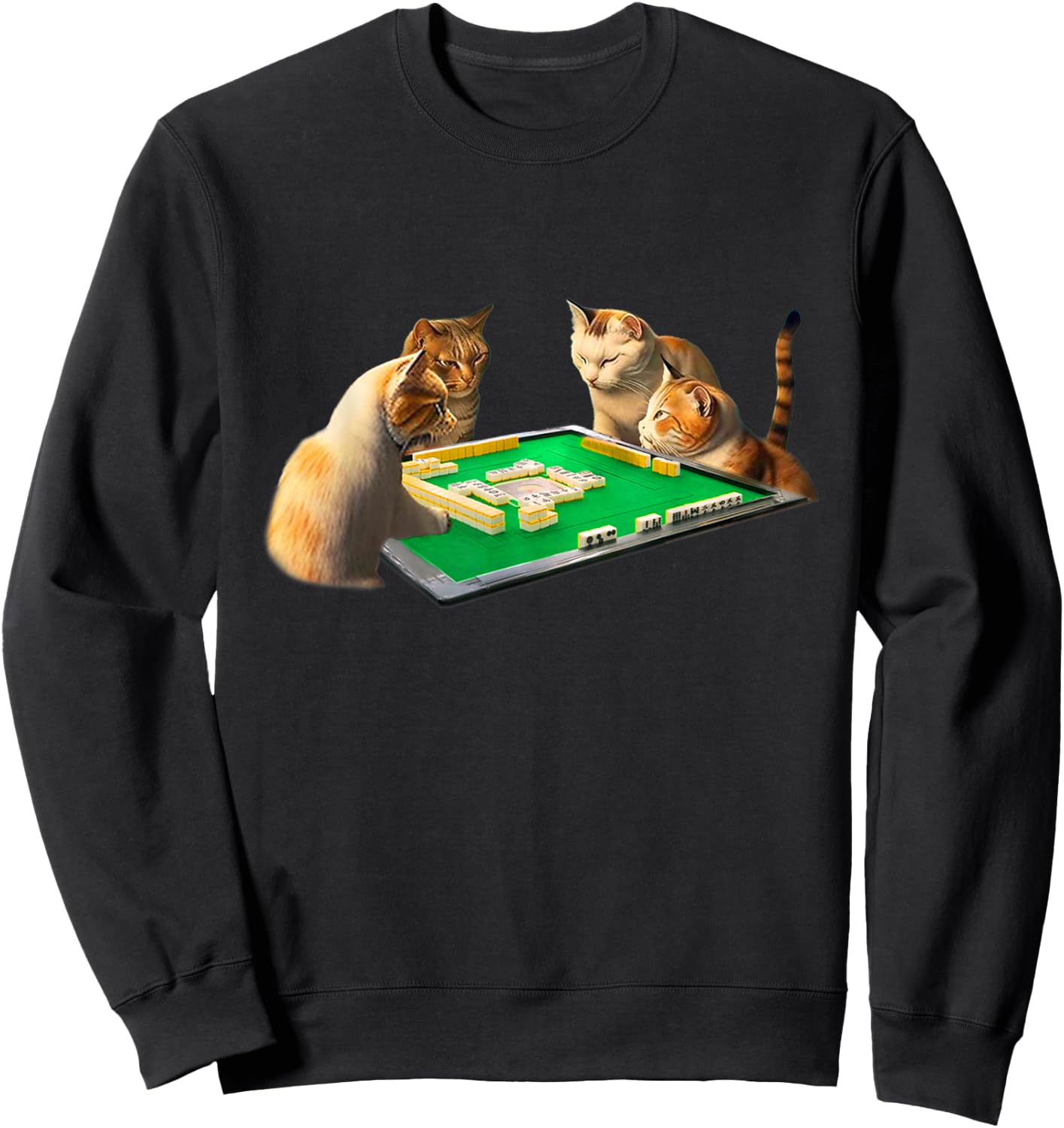Cat Cat Mahjong Funny T Shirt with Letters Funny Clothes Funny Goods Present Neta Jakushi Sweatshirt - Sweatshirt | Black