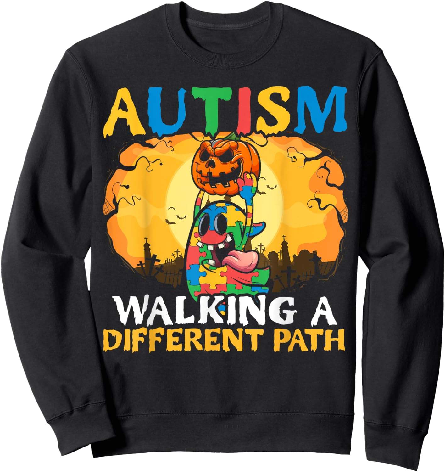 Autism Halloween Puzzle Trick Or Treat Autism Awareness Sweatshirt - Sweatshirt | Black